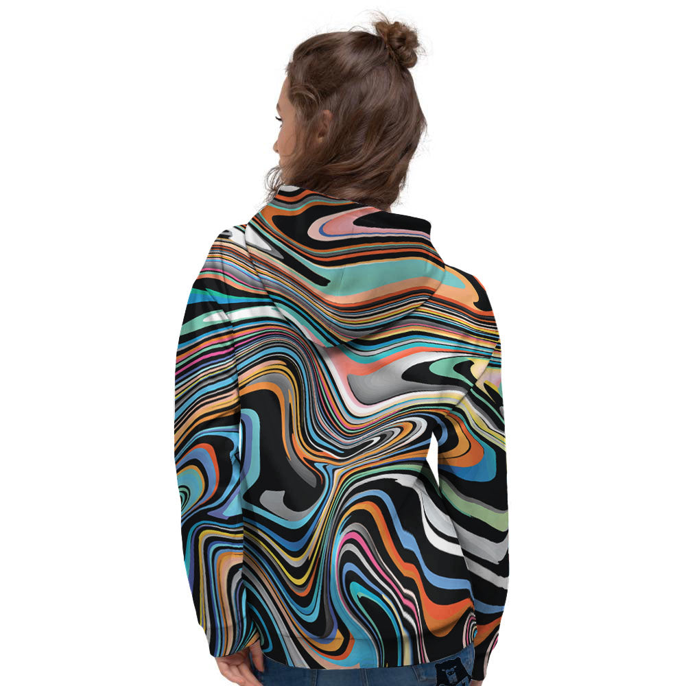 Wavy Psychedelic Print Pattern Women's Hoodie-grizzshop