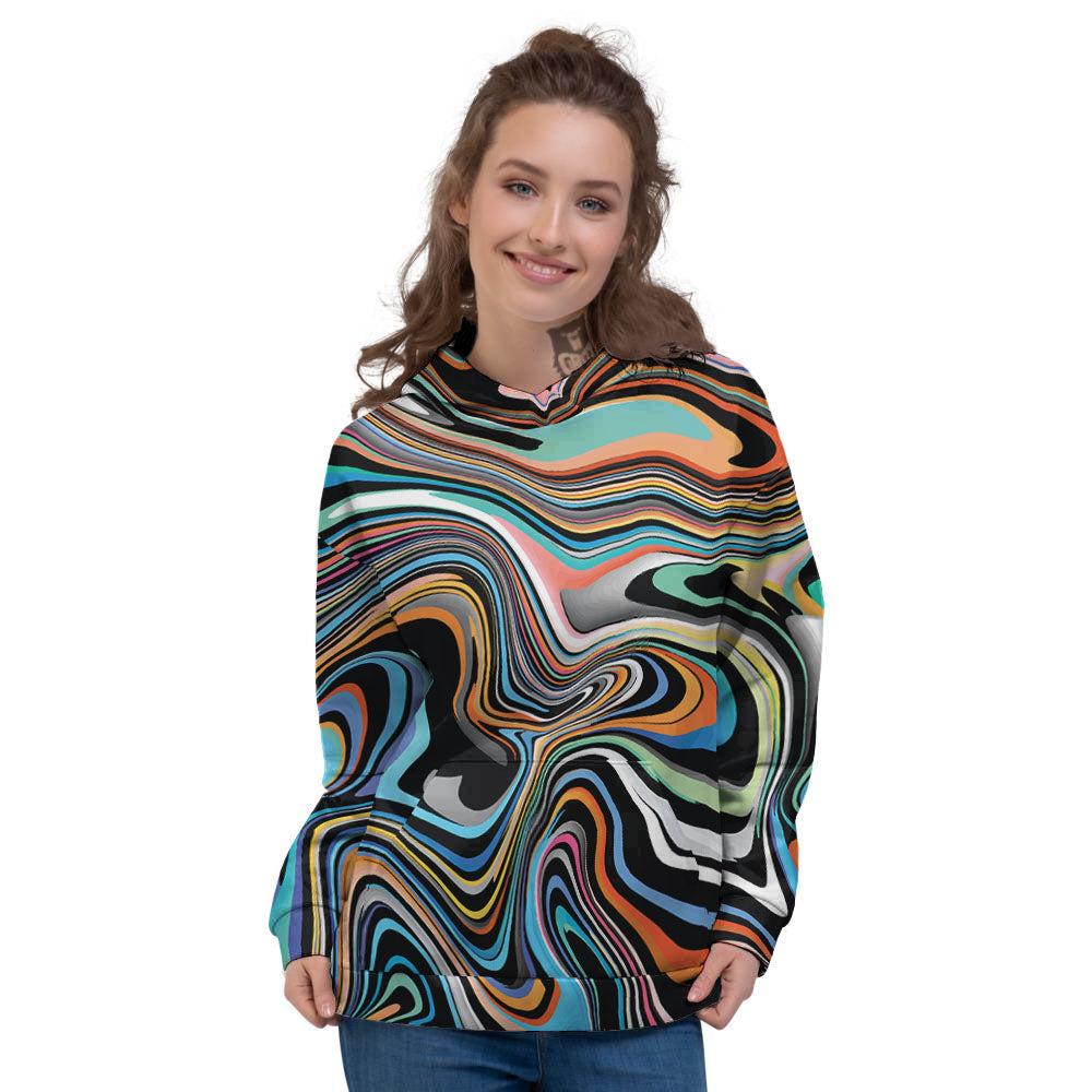 Wavy Psychedelic Print Pattern Women's Hoodie-grizzshop