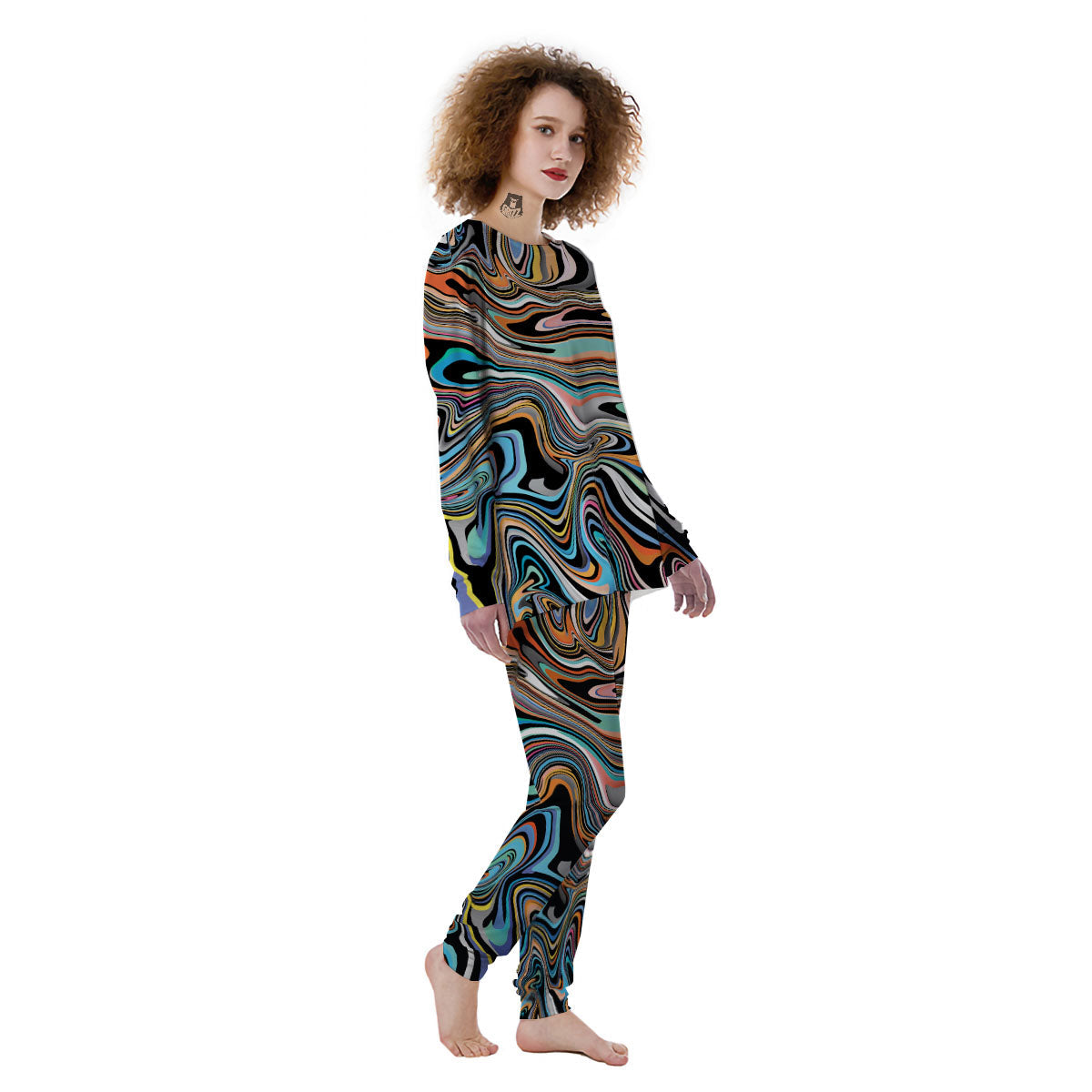 Wavy Psychedelic Print Pattern Women's Pajamas-grizzshop