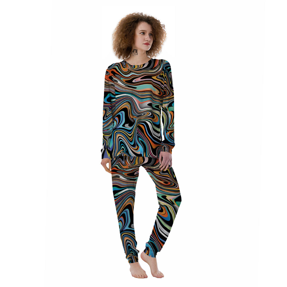 Wavy Psychedelic Print Pattern Women's Pajamas-grizzshop