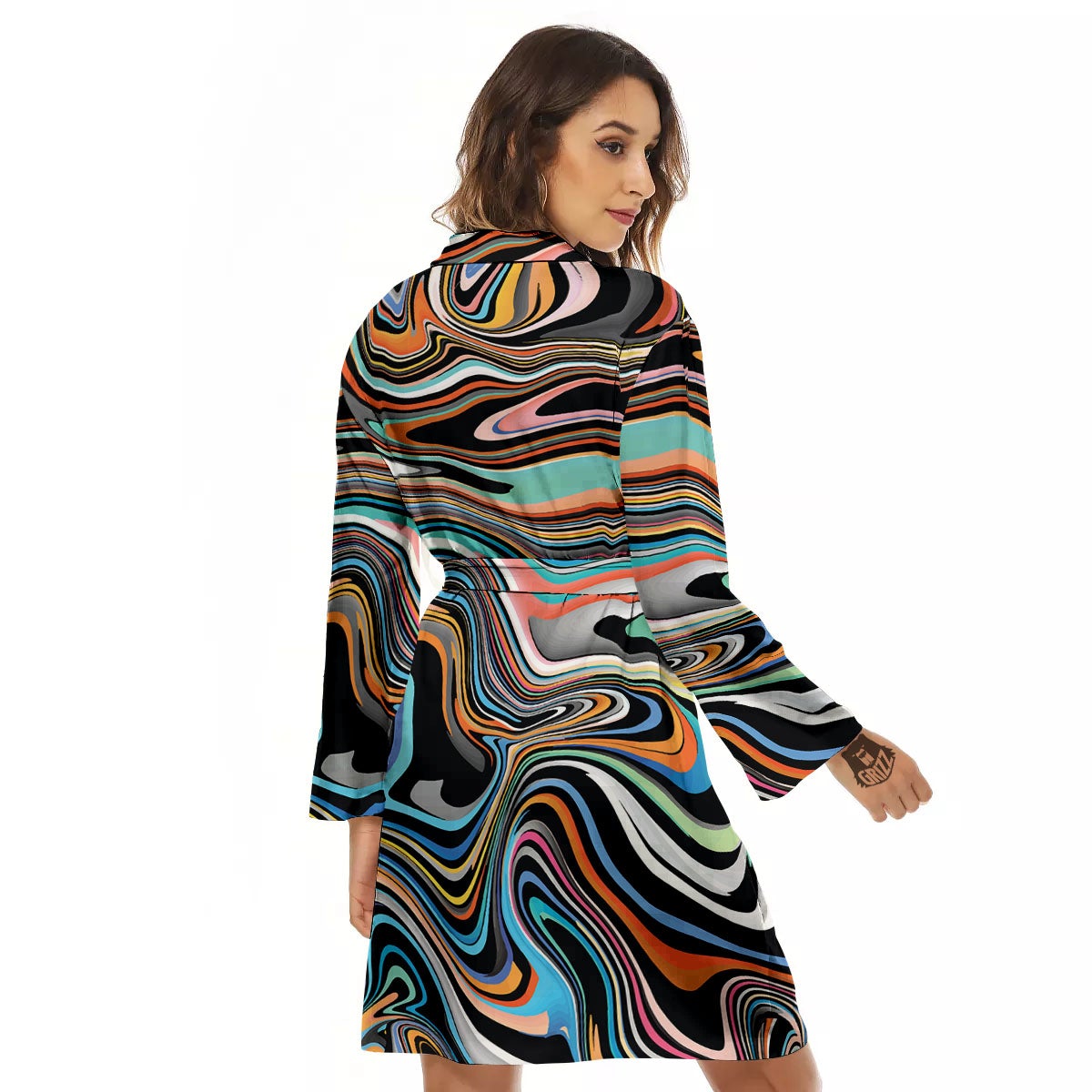 Wavy Psychedelic Print Pattern Women's Robe-grizzshop