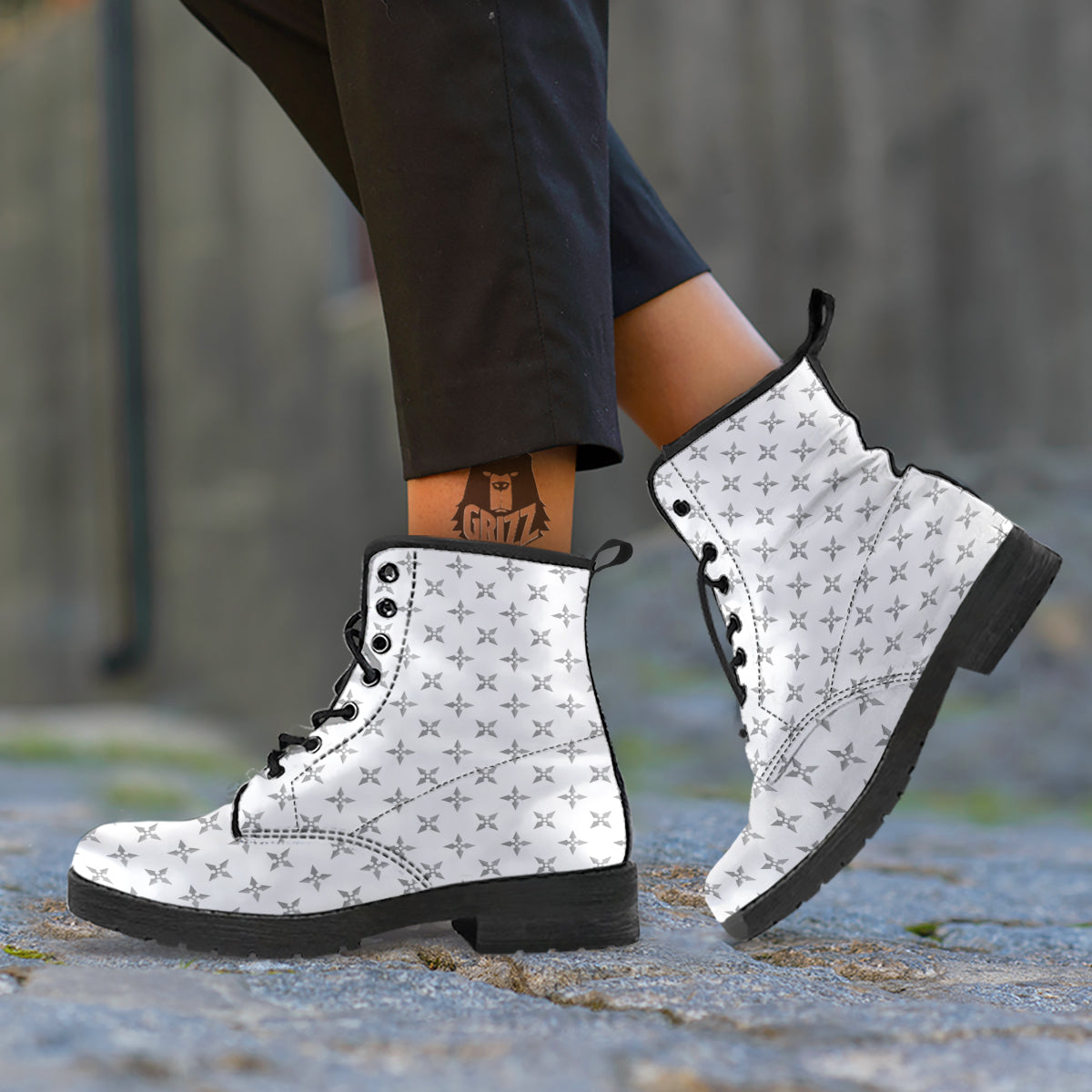Weapon Ninja Print Pattern Leather Boots-grizzshop