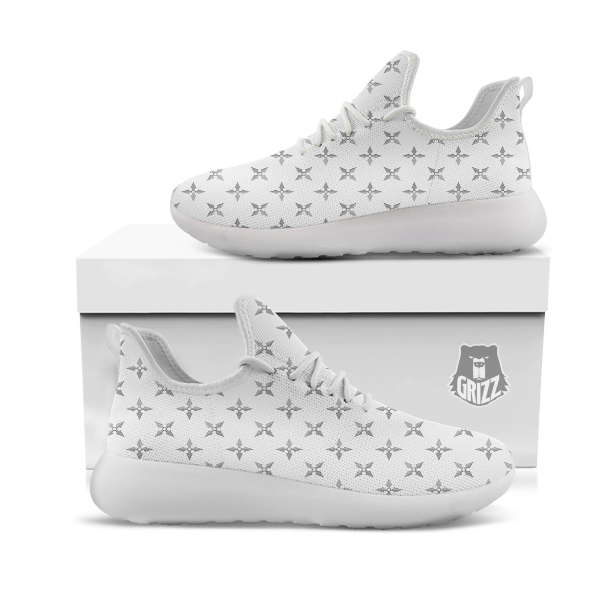 Weapon Ninja Print Pattern White Athletic Shoes-grizzshop