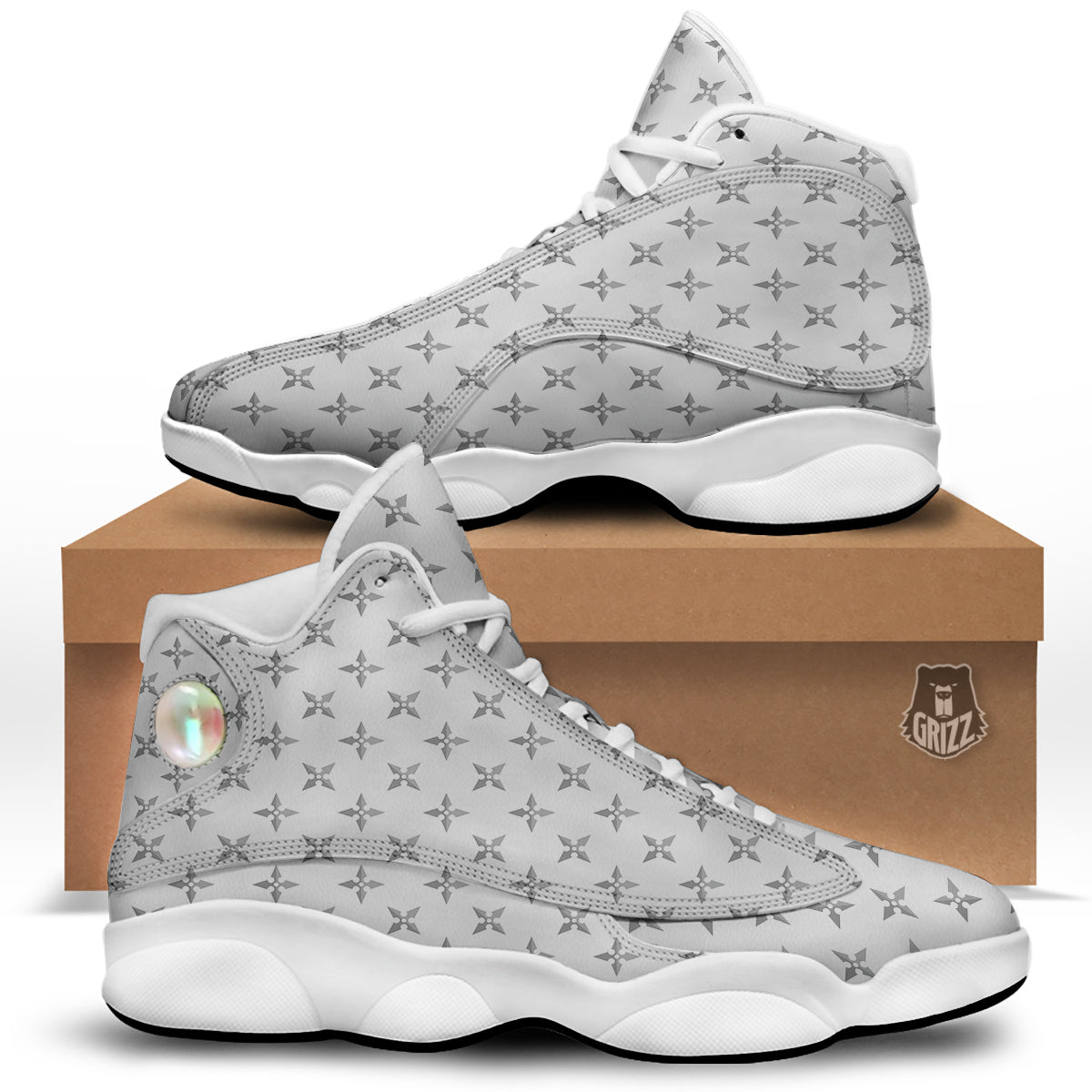 Weapon Ninja Print Pattern White Basketball Shoes-grizzshop