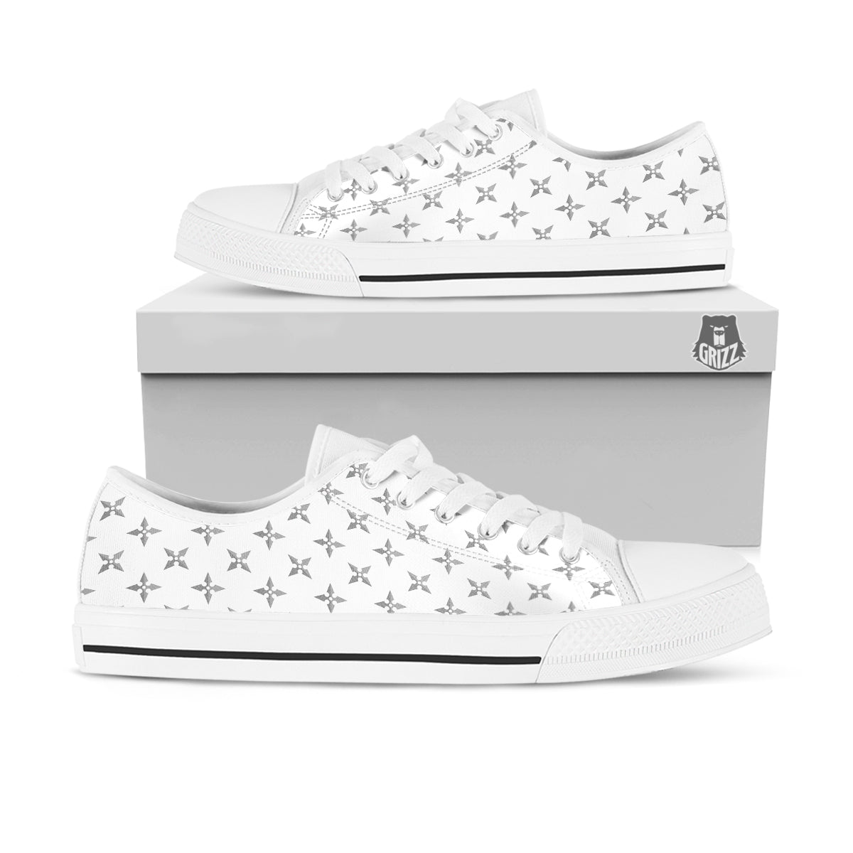 Weapon Ninja Print Pattern White Low Top Shoes-grizzshop