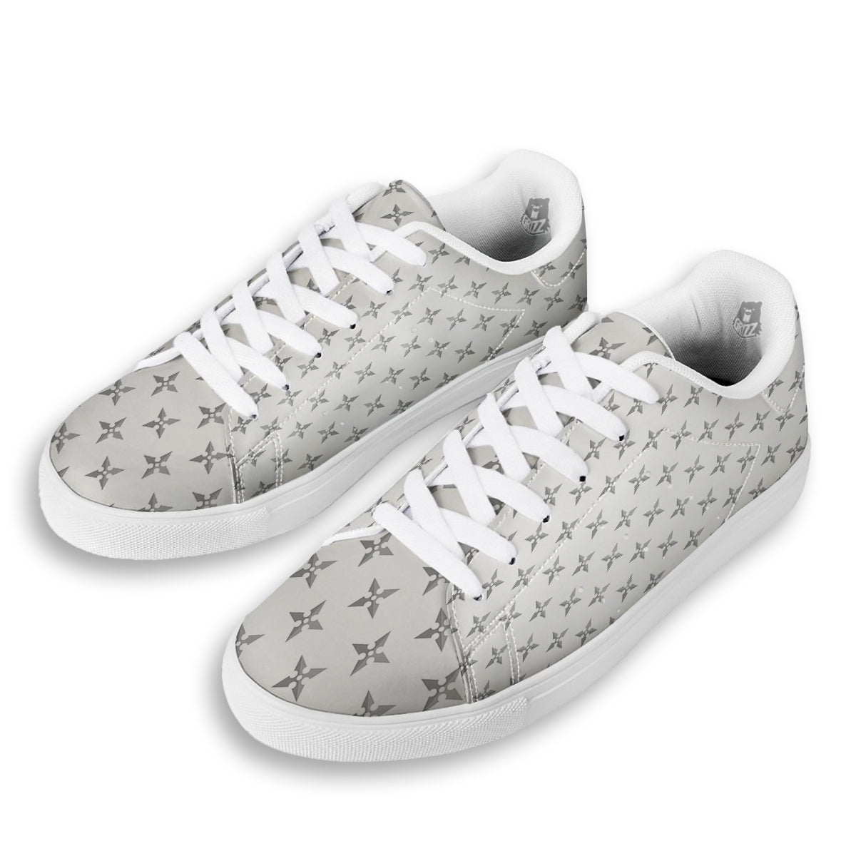 Weapon Ninja Print Pattern White Low Top Sneakers-grizzshop