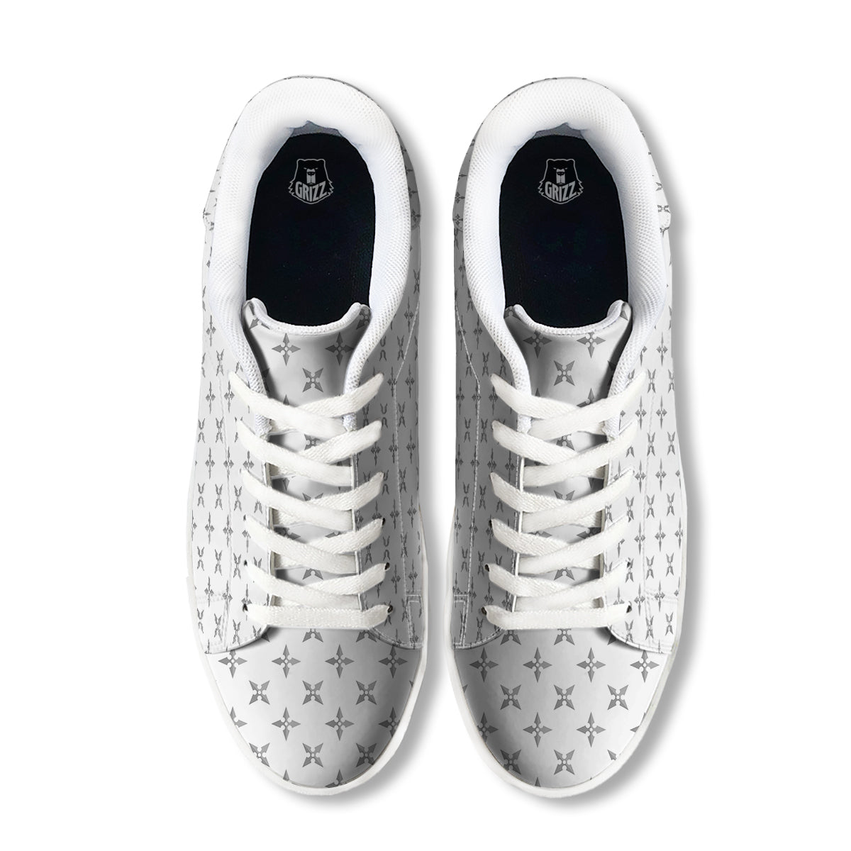 Weapon Ninja Print Pattern White Low Top Sneakers-grizzshop