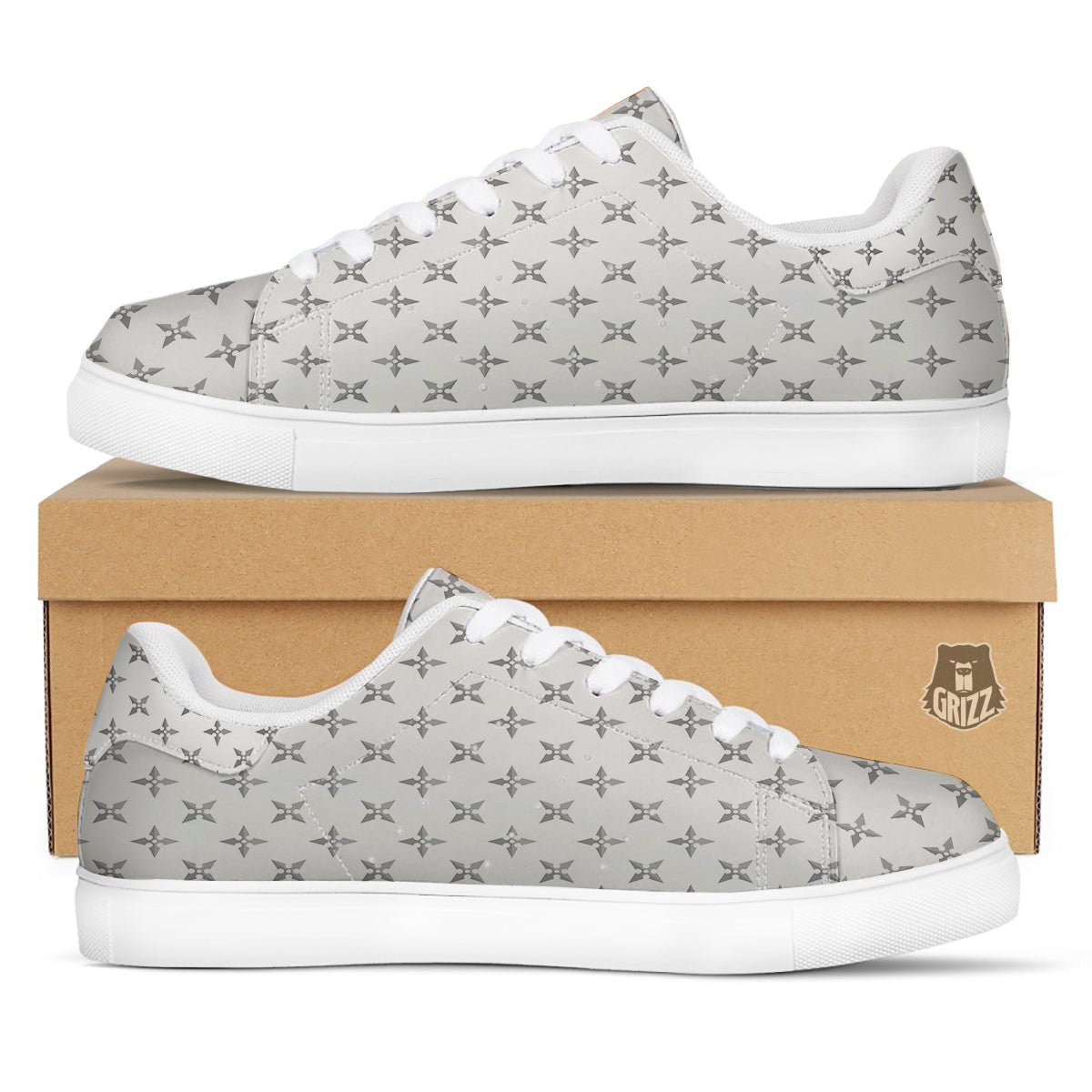 Weapon Ninja Print Pattern White Low Top Sneakers-grizzshop