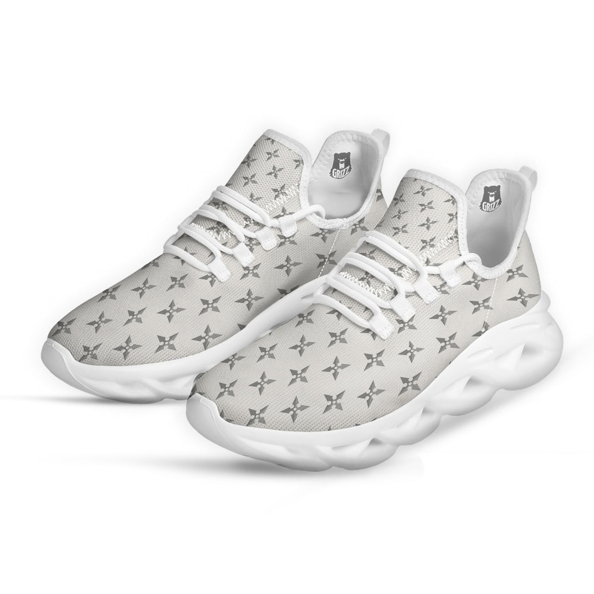 Weapon Ninja Print Pattern White Running Shoes-grizzshop