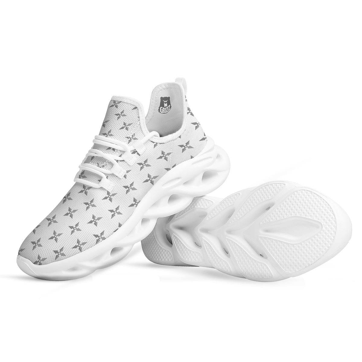 Weapon Ninja Print Pattern White Running Shoes-grizzshop