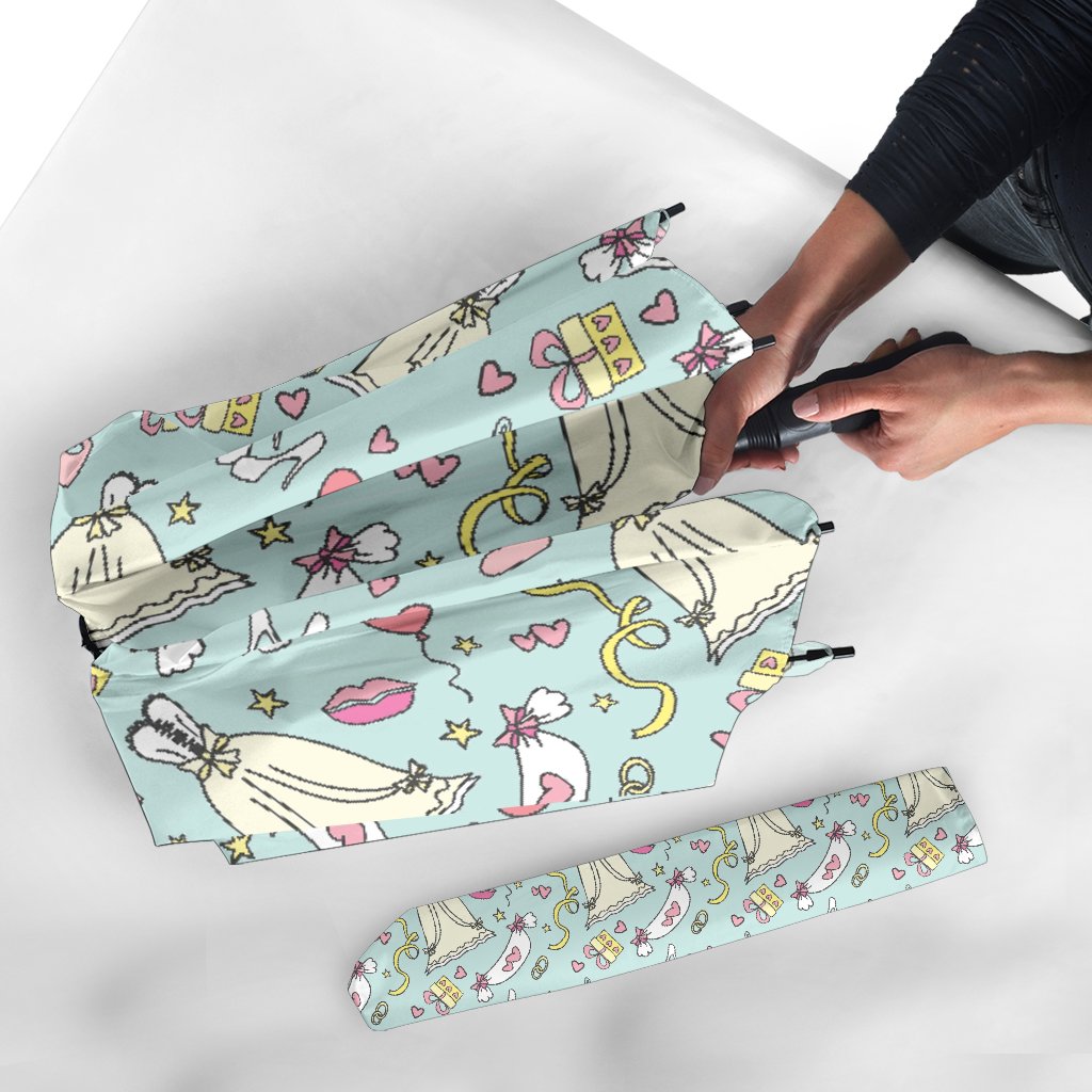 Wedding Pastel Pattern Print Automatic Foldable Umbrella-grizzshop