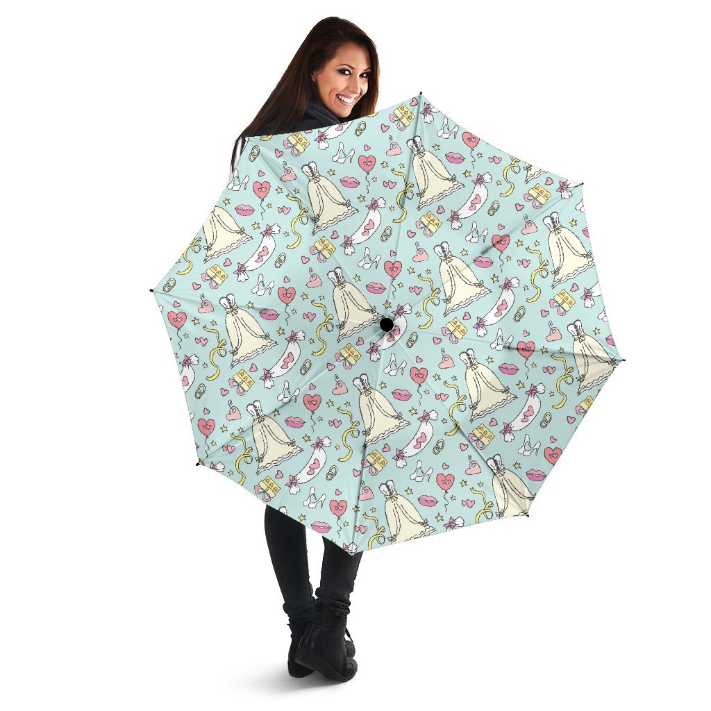 Wedding Pastel Pattern Print Automatic Foldable Umbrella-grizzshop