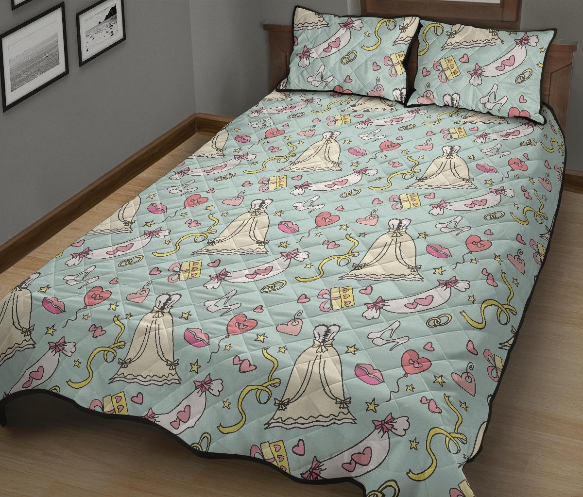 Wedding Pastel Pattern Print Bed Set Quilt-grizzshop