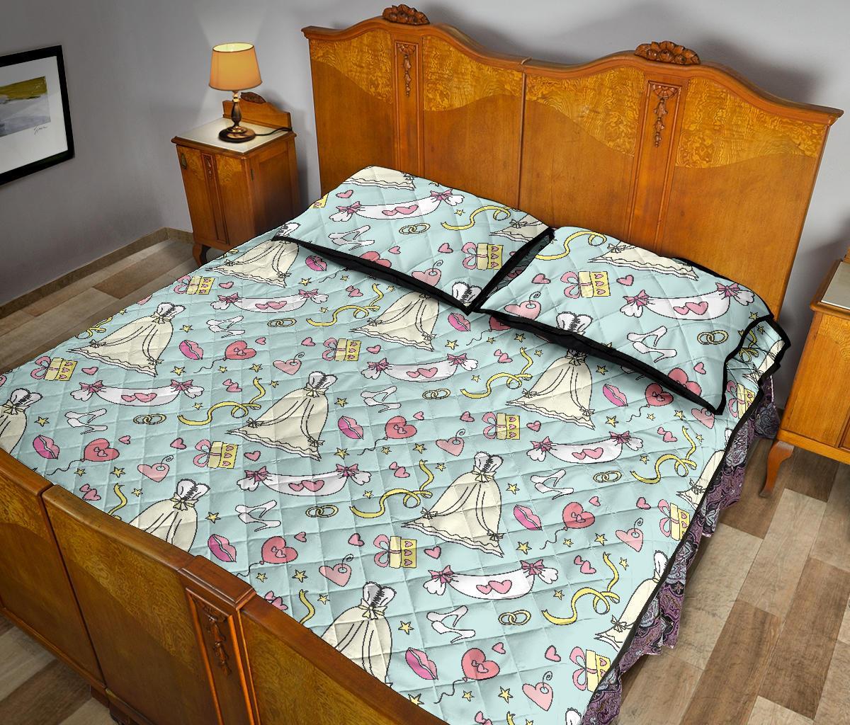 Wedding Pastel Pattern Print Bed Set Quilt-grizzshop