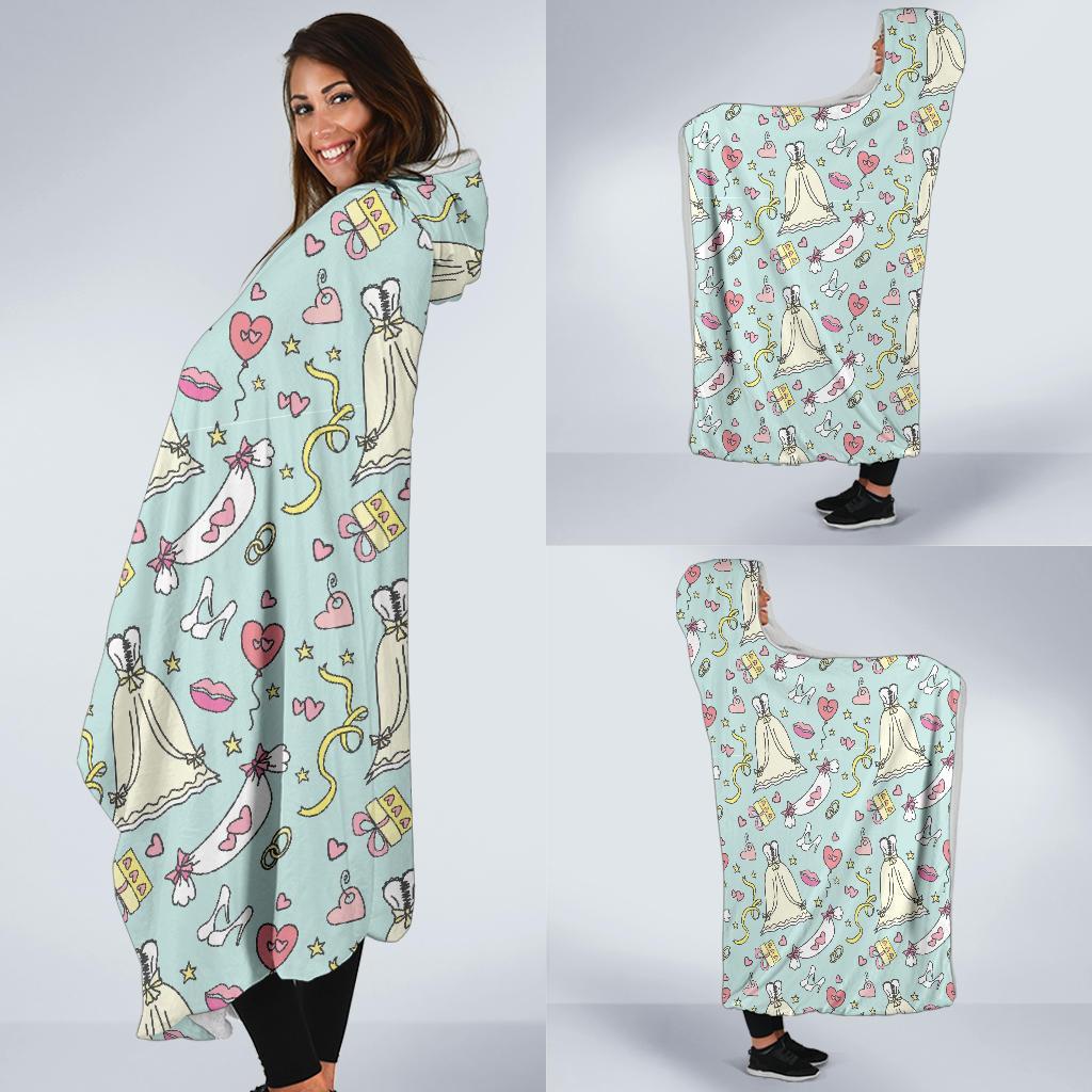 Wedding Pastel Pattern Print Hooded Blanket-grizzshop