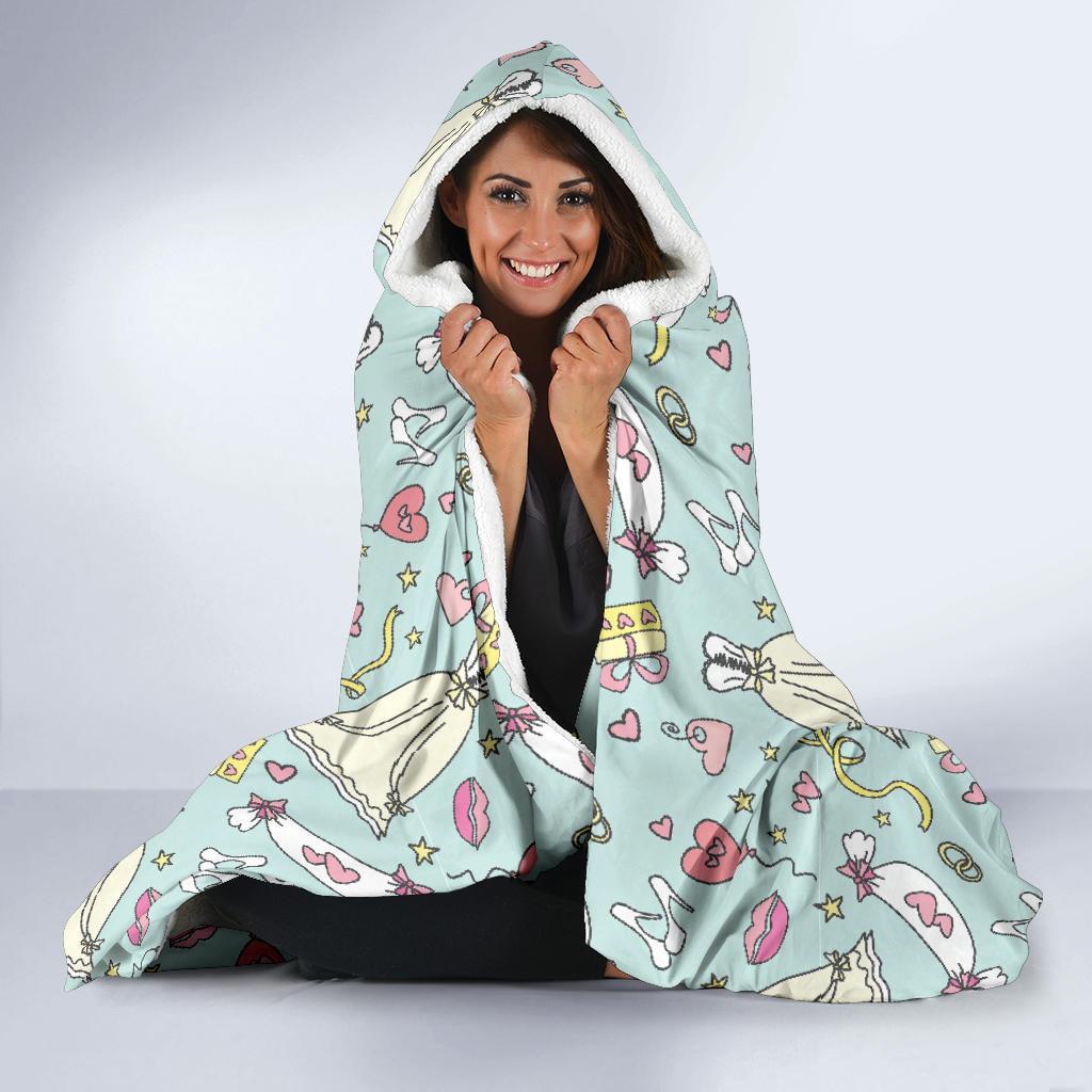 Wedding Pastel Pattern Print Hooded Blanket-grizzshop