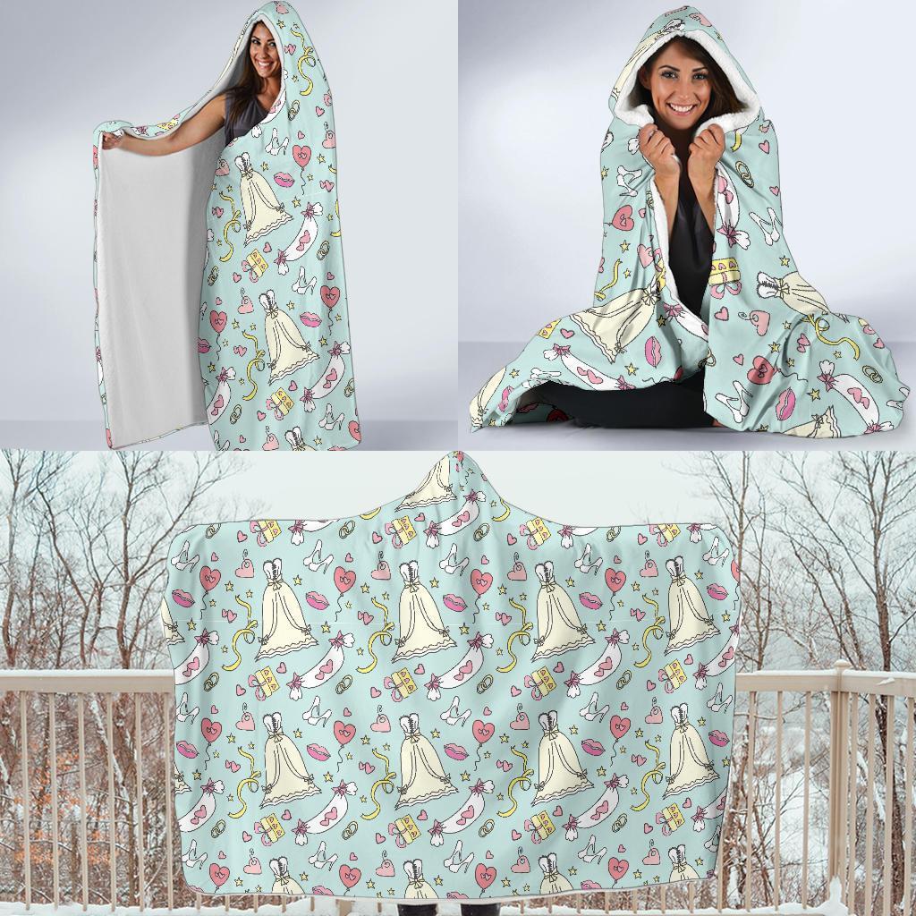 Wedding Pastel Pattern Print Hooded Blanket-grizzshop