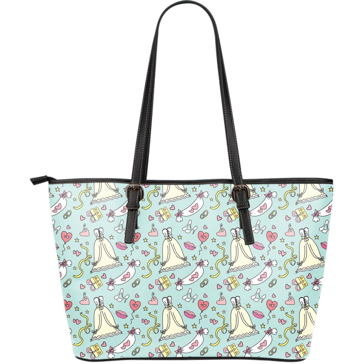 Wedding Pastel Pattern Print Leather Tote Bag-grizzshop