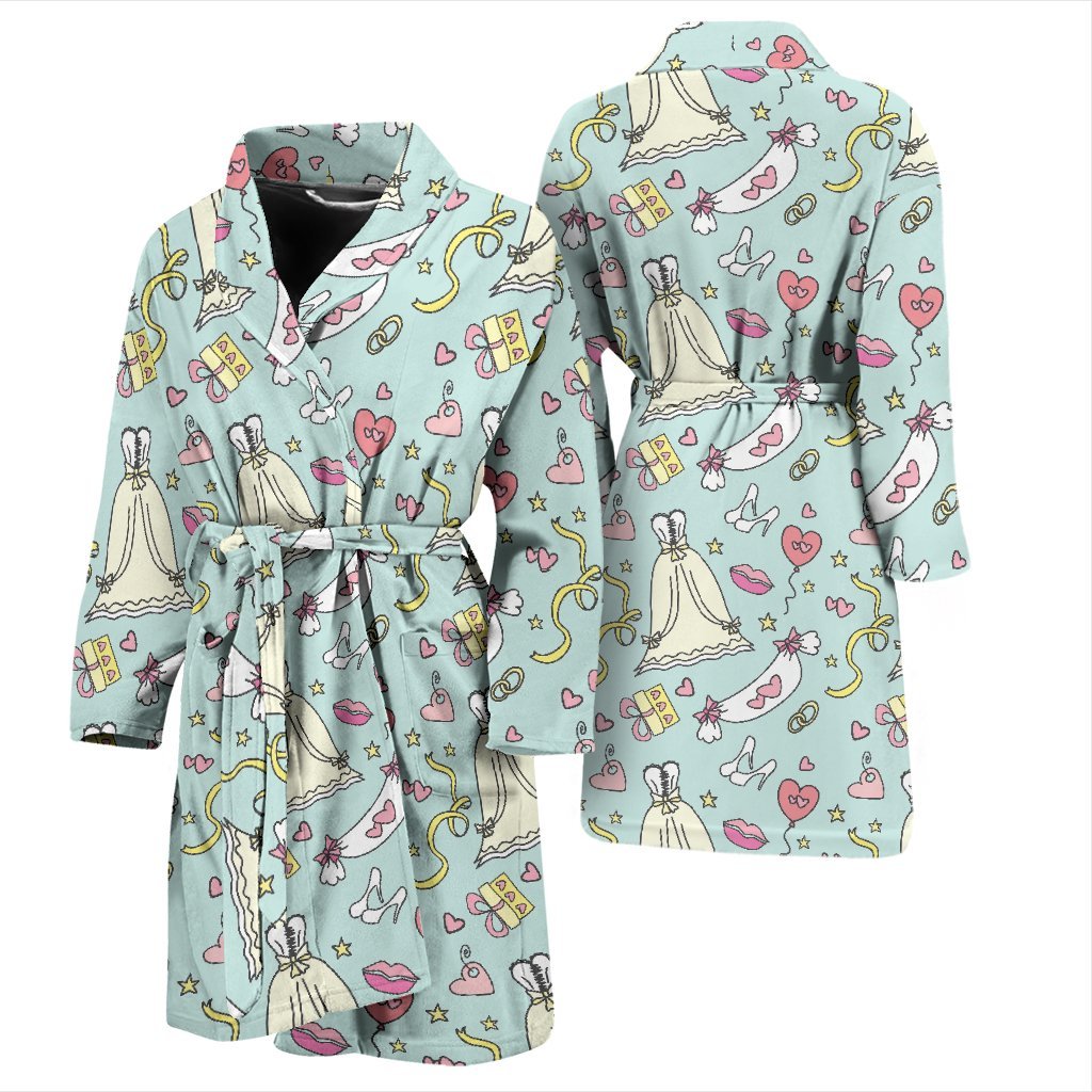 Wedding Pastel Pattern Print Men Long Robe-grizzshop