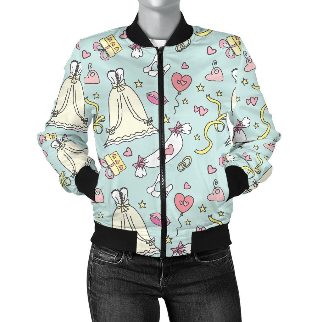 Wedding Pastel Pattern Print Women Casual Bomber Jacket-grizzshop