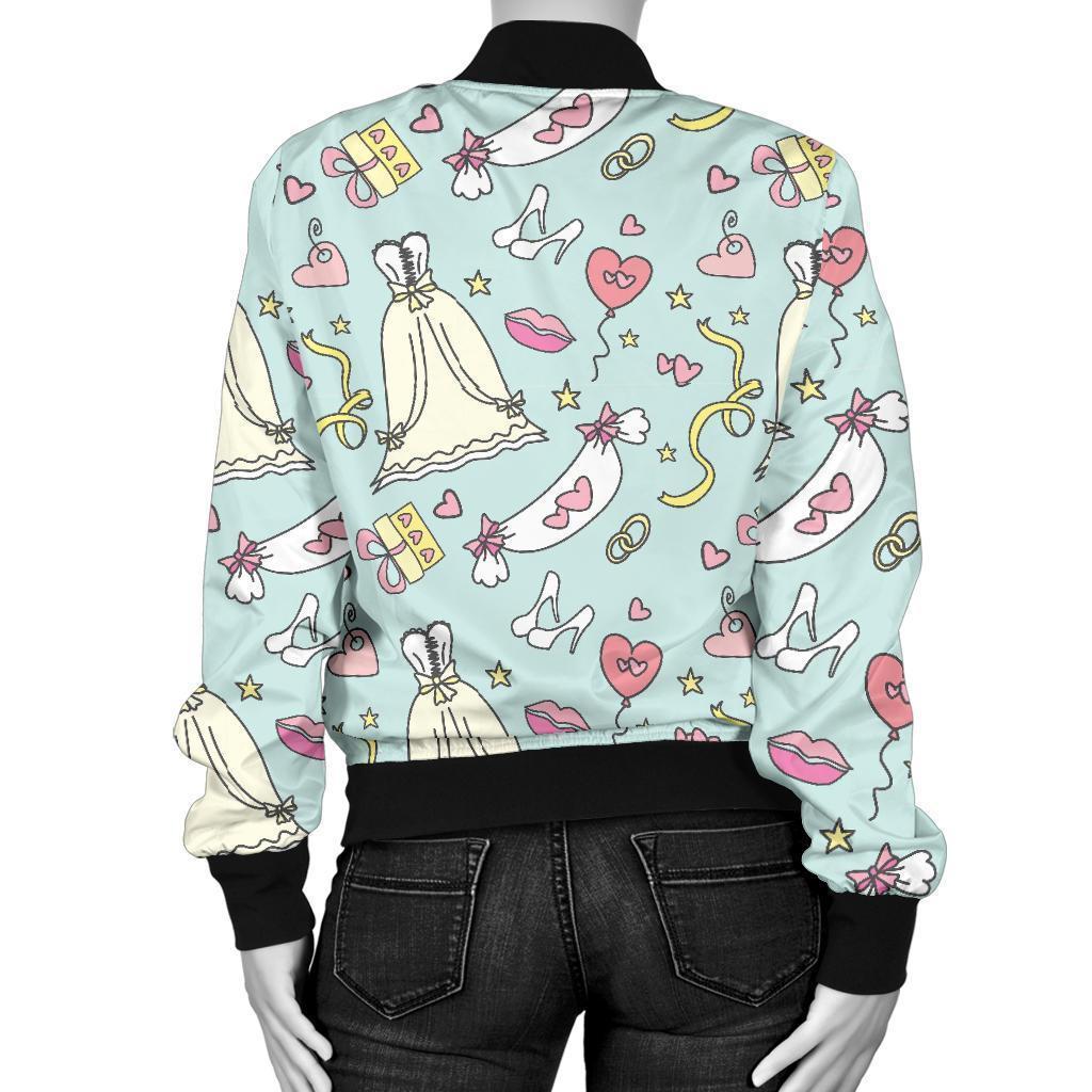 Wedding Pastel Pattern Print Women Casual Bomber Jacket-grizzshop