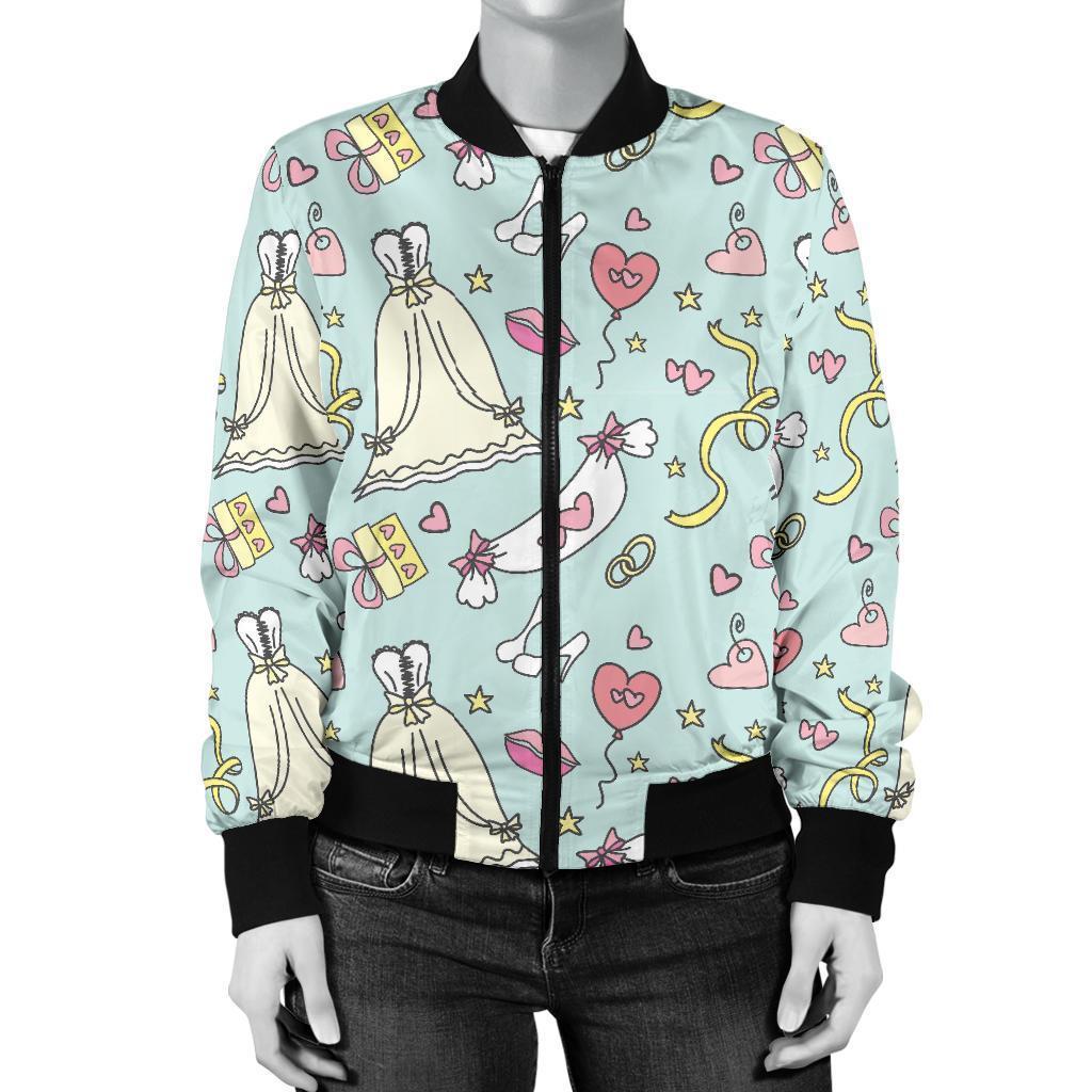 Wedding Pastel Pattern Print Women Casual Bomber Jacket-grizzshop