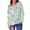 Wedding Pastel Pattern Print Women Off Shoulder Sweatshirt-grizzshop