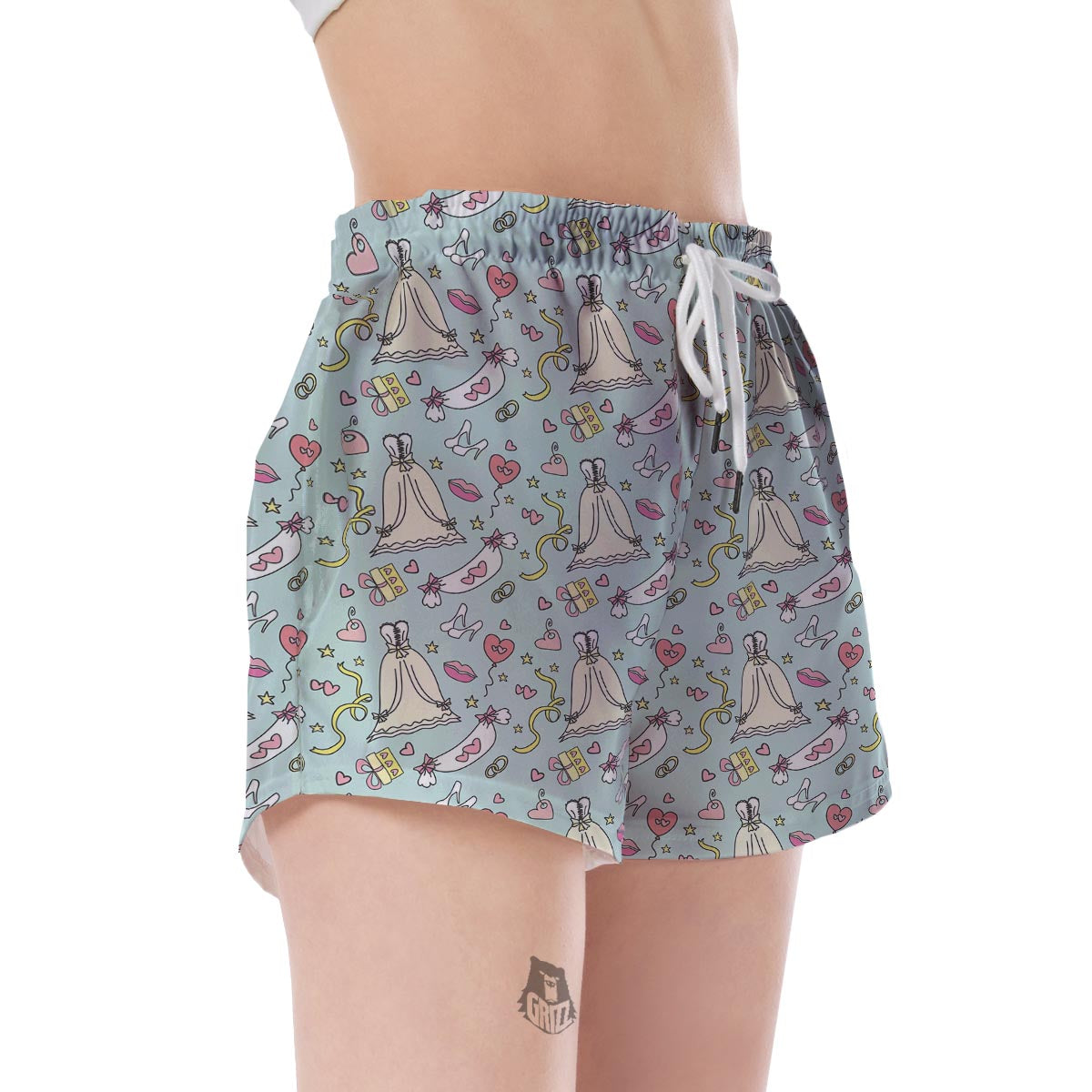 Wedding Pastel Pattern Print Women's Shorts-grizzshop
