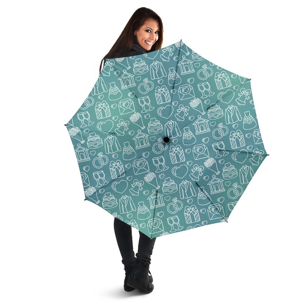 Wedding Pattern Print Automatic Foldable Umbrella-grizzshop