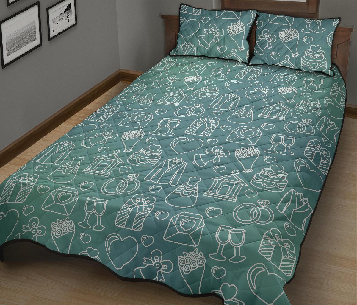 Wedding Pattern Print Bed Set Quilt-grizzshop