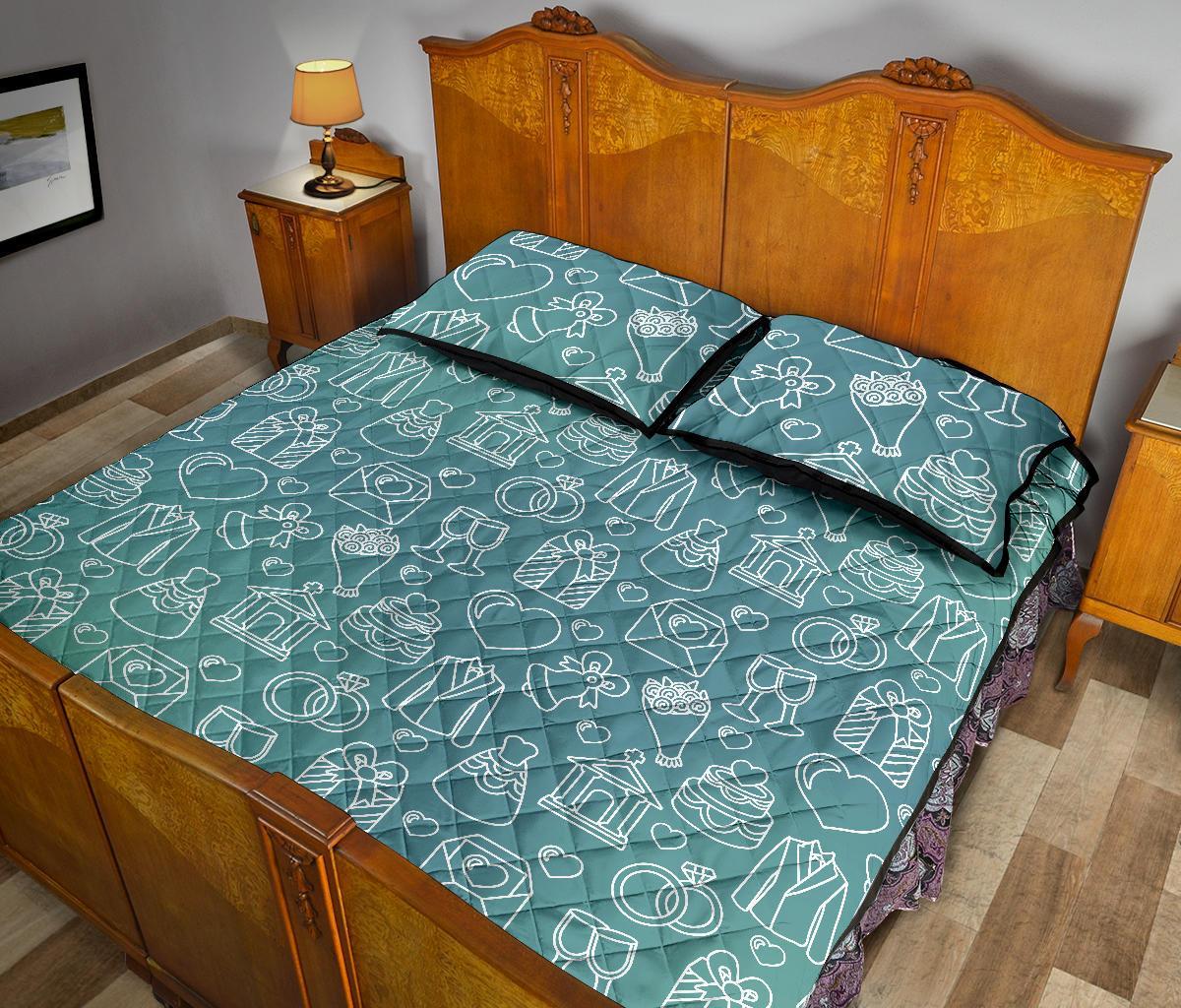 Wedding Pattern Print Bed Set Quilt-grizzshop