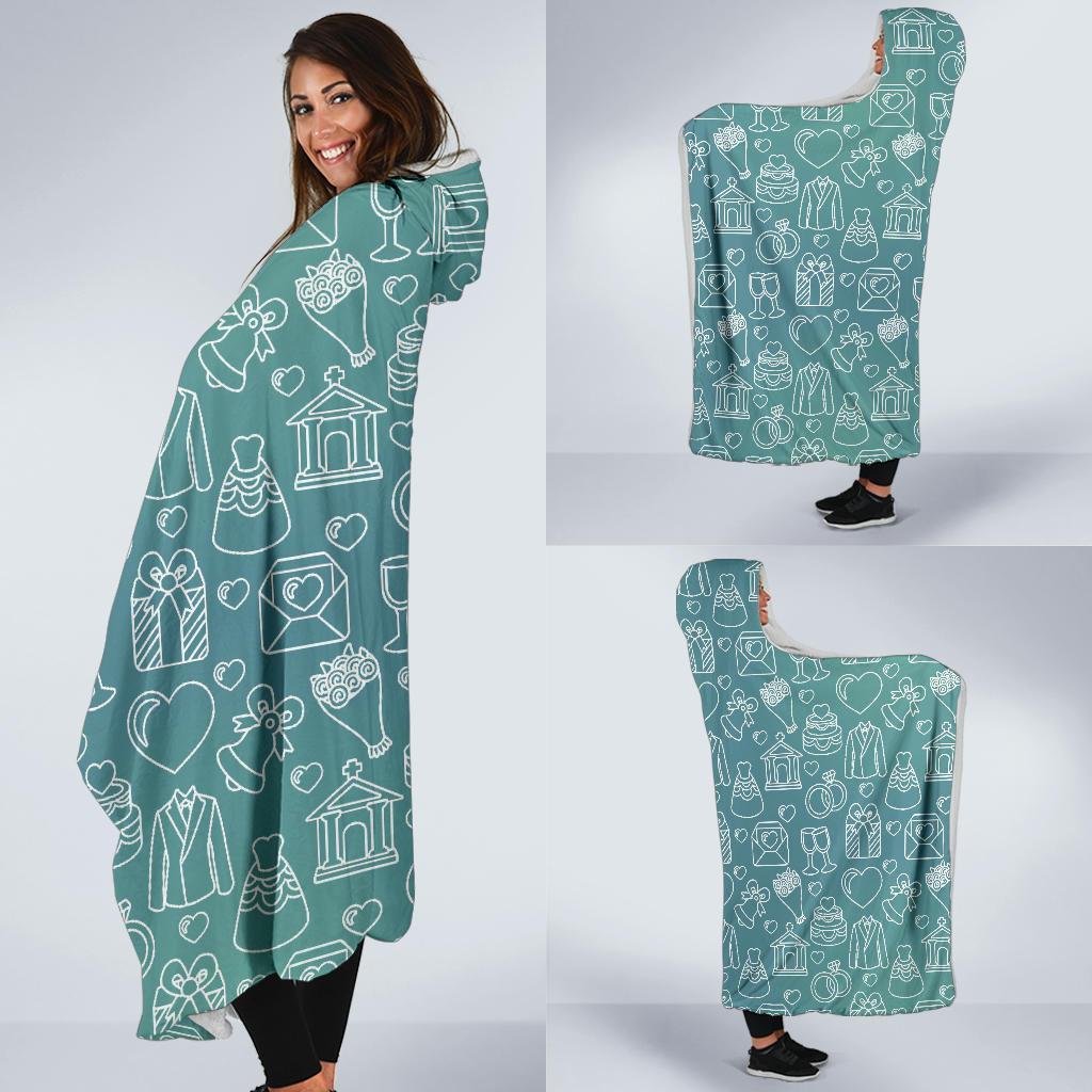 Wedding Pattern Print Hooded Blanket-grizzshop