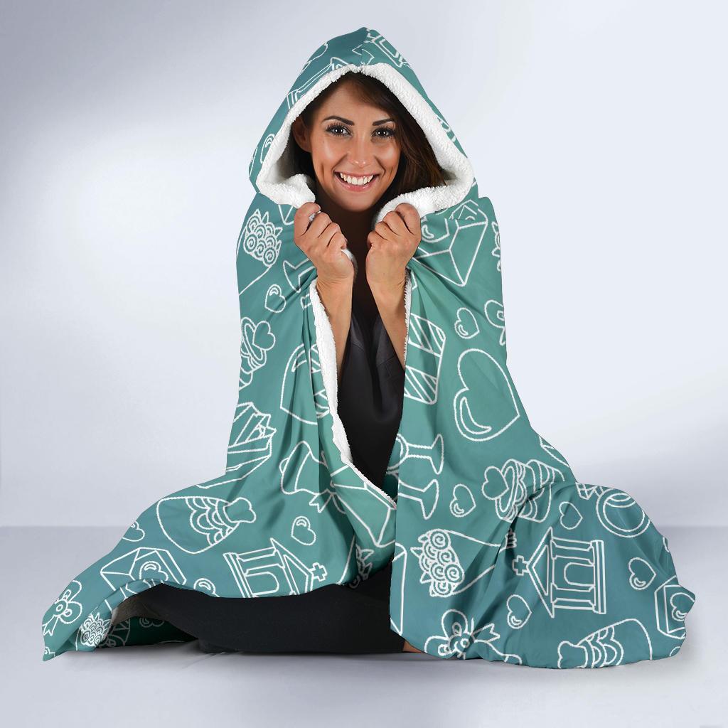 Wedding Pattern Print Hooded Blanket-grizzshop