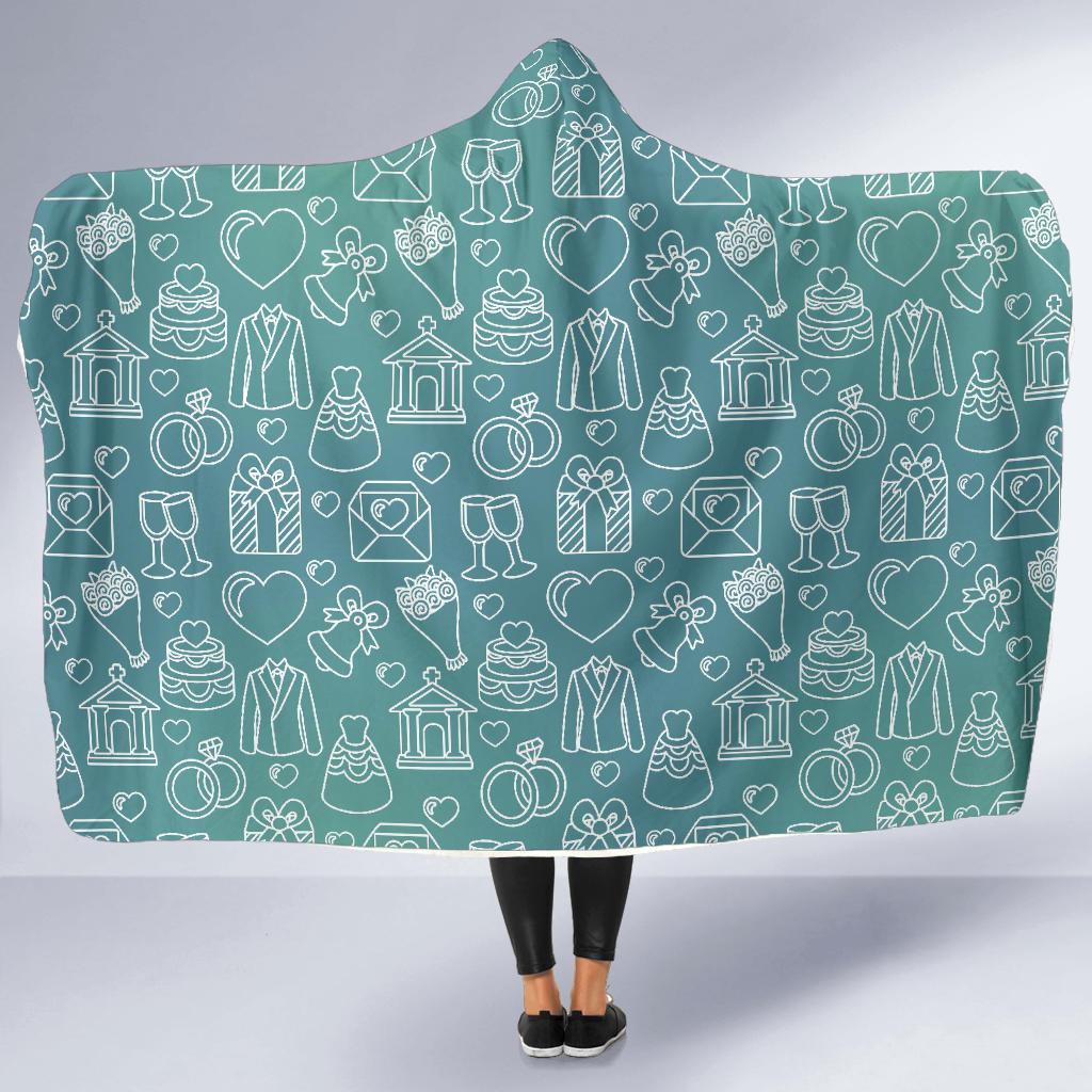 Wedding Pattern Print Hooded Blanket-grizzshop