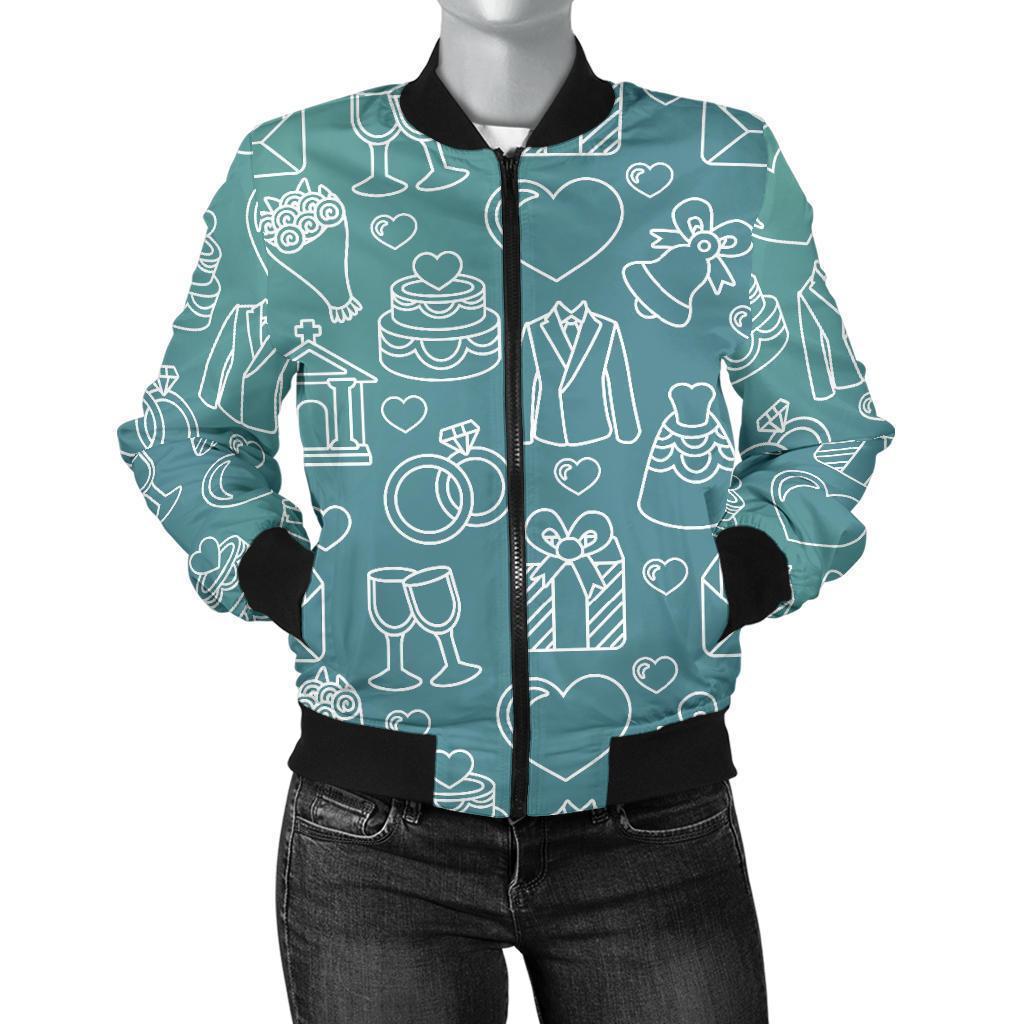 Wedding Pattern Print Women Casual Bomber Jacket-grizzshop