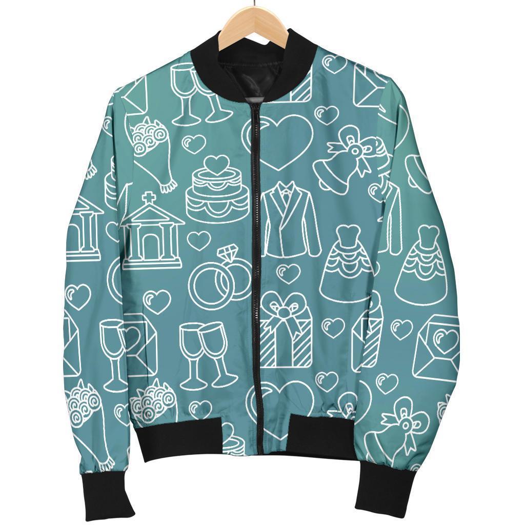 Wedding Pattern Print Women Casual Bomber Jacket-grizzshop