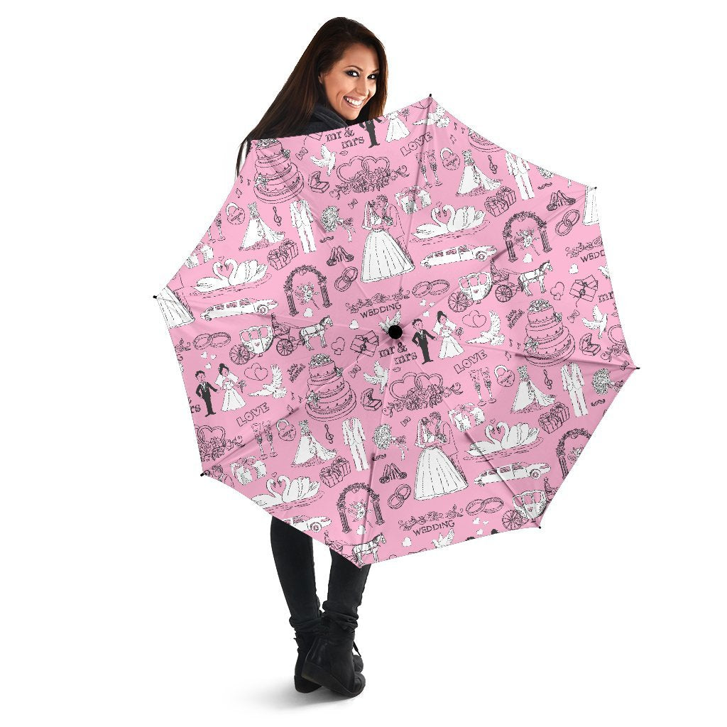 Wedding Pink Pattern Print Automatic Foldable Umbrella-grizzshop