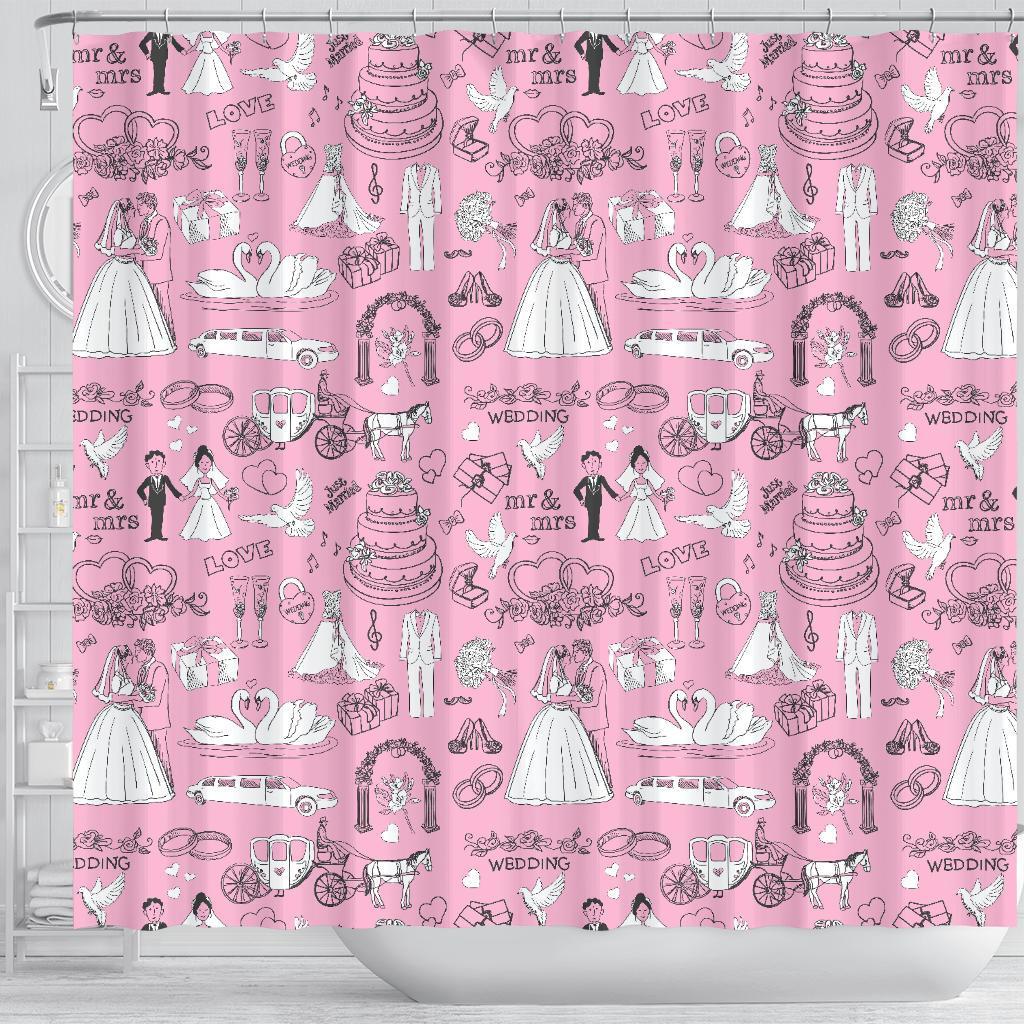 Wedding Pink Pattern Print Bathroom Shower Curtain-grizzshop