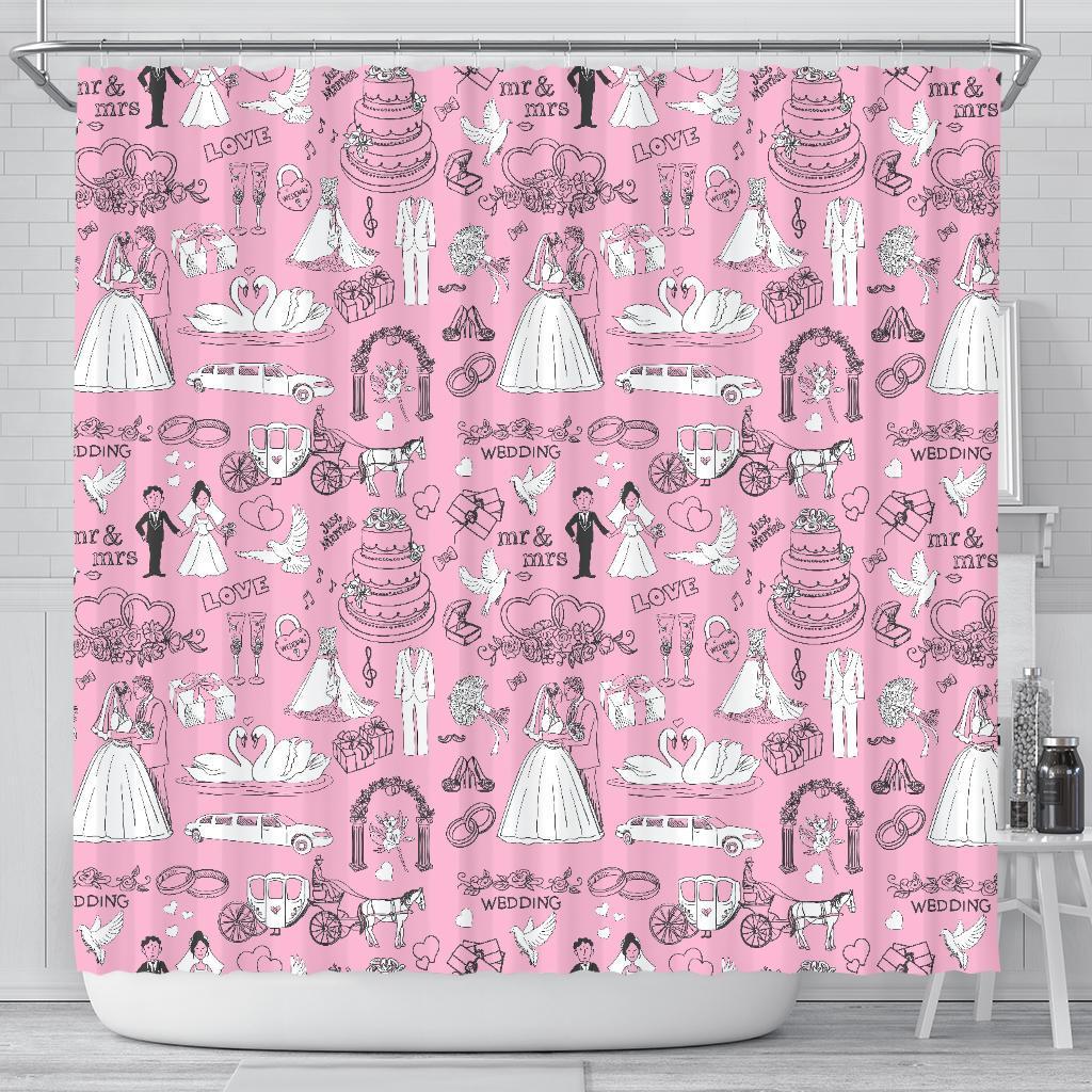 Wedding Pink Pattern Print Bathroom Shower Curtain-grizzshop