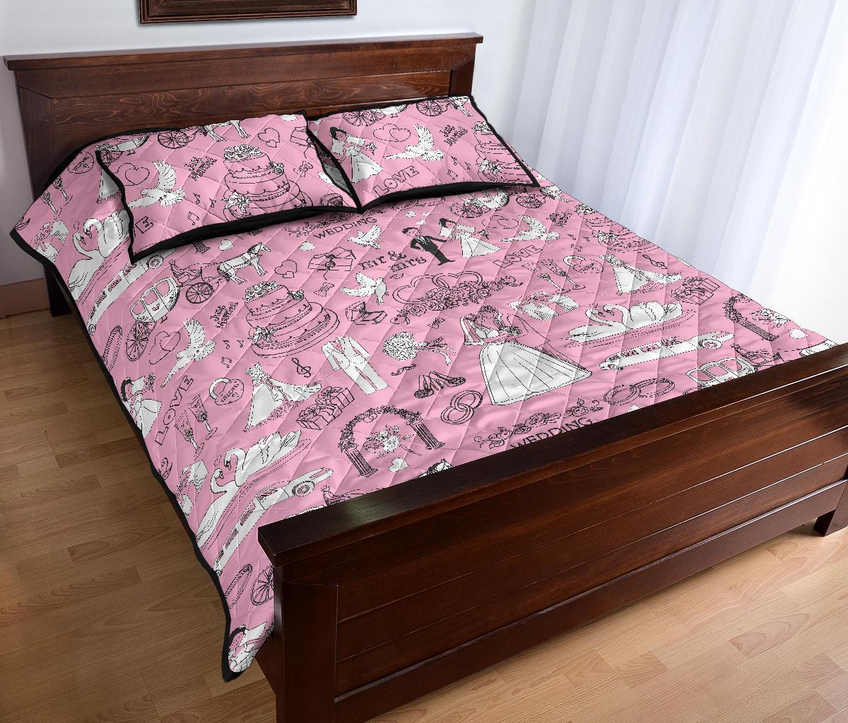 Wedding Pink Pattern Print Bed Set Quilt-grizzshop