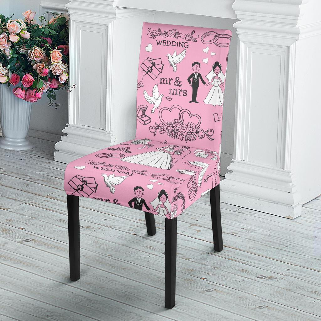 Wedding Pink Pattern Print Chair Cover-grizzshop