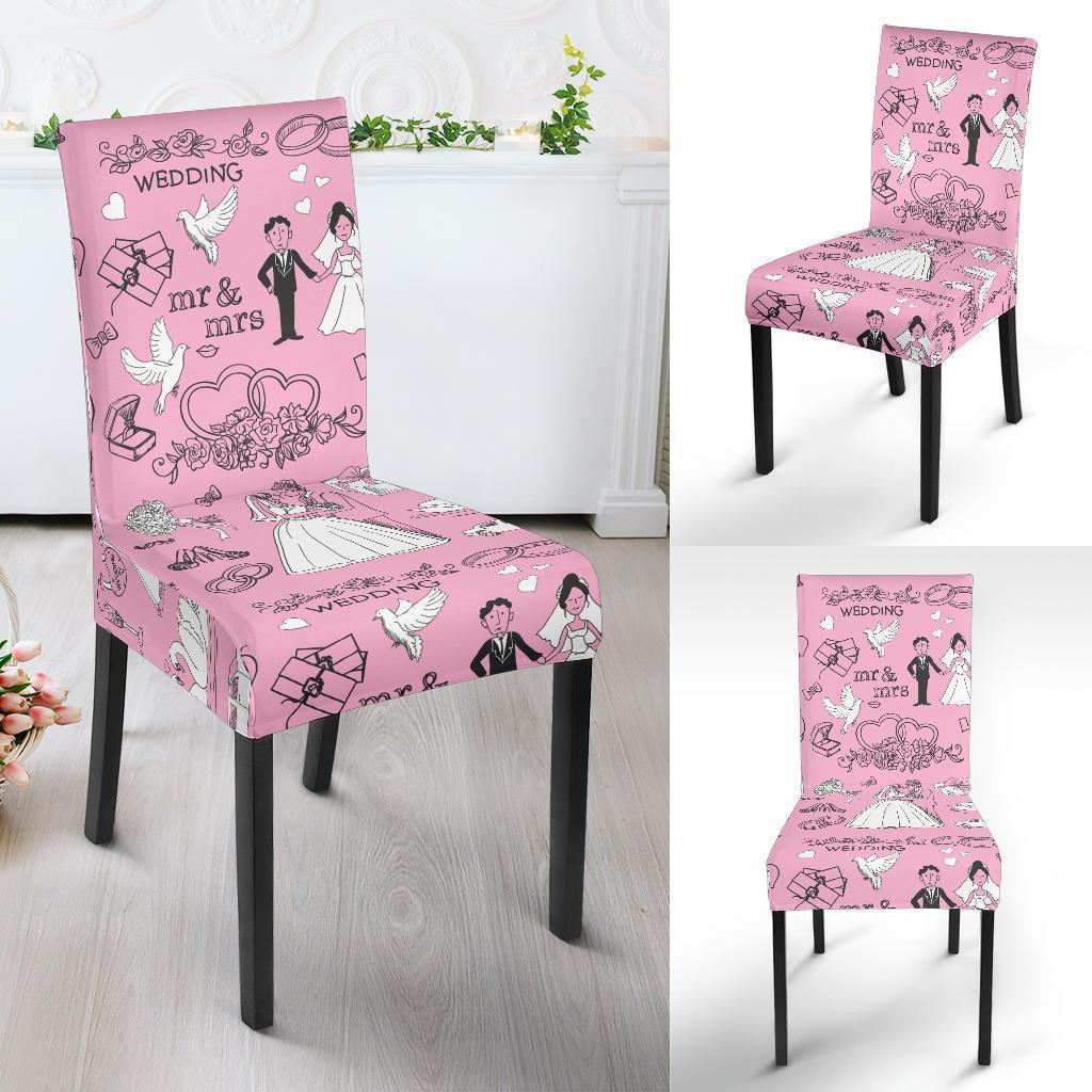 Wedding Pink Pattern Print Chair Cover-grizzshop