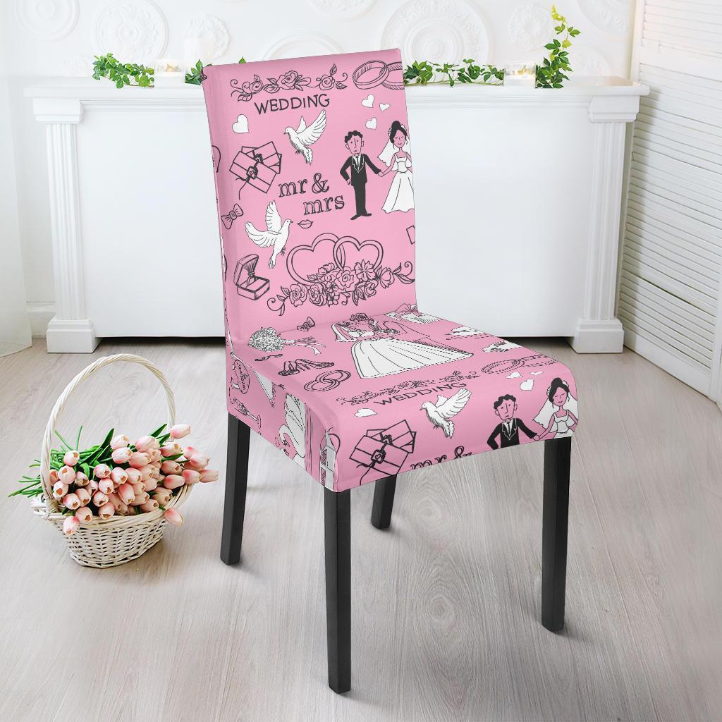 Wedding Pink Pattern Print Chair Cover-grizzshop