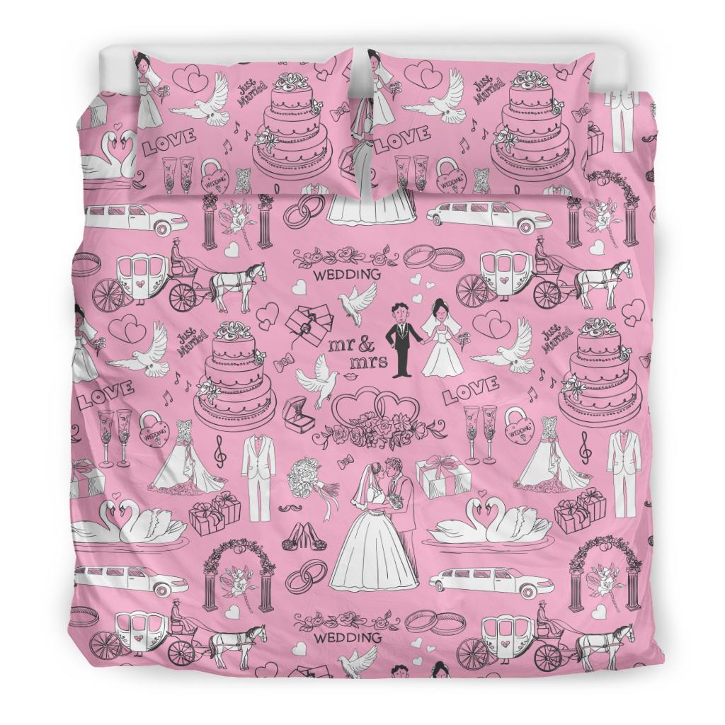 Wedding Pink Pattern Print Duvet Cover Bedding Set-grizzshop