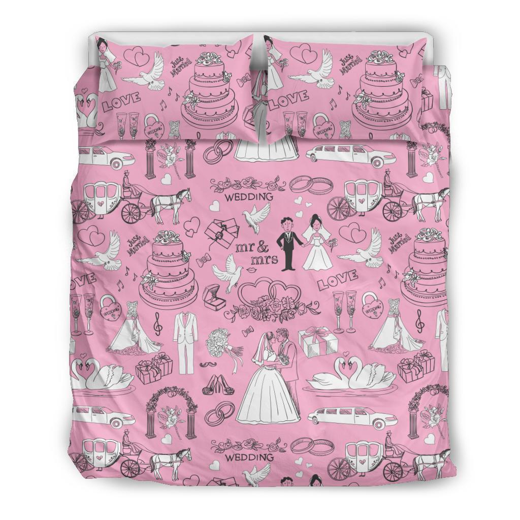 Wedding Pink Pattern Print Duvet Cover Bedding Set-grizzshop