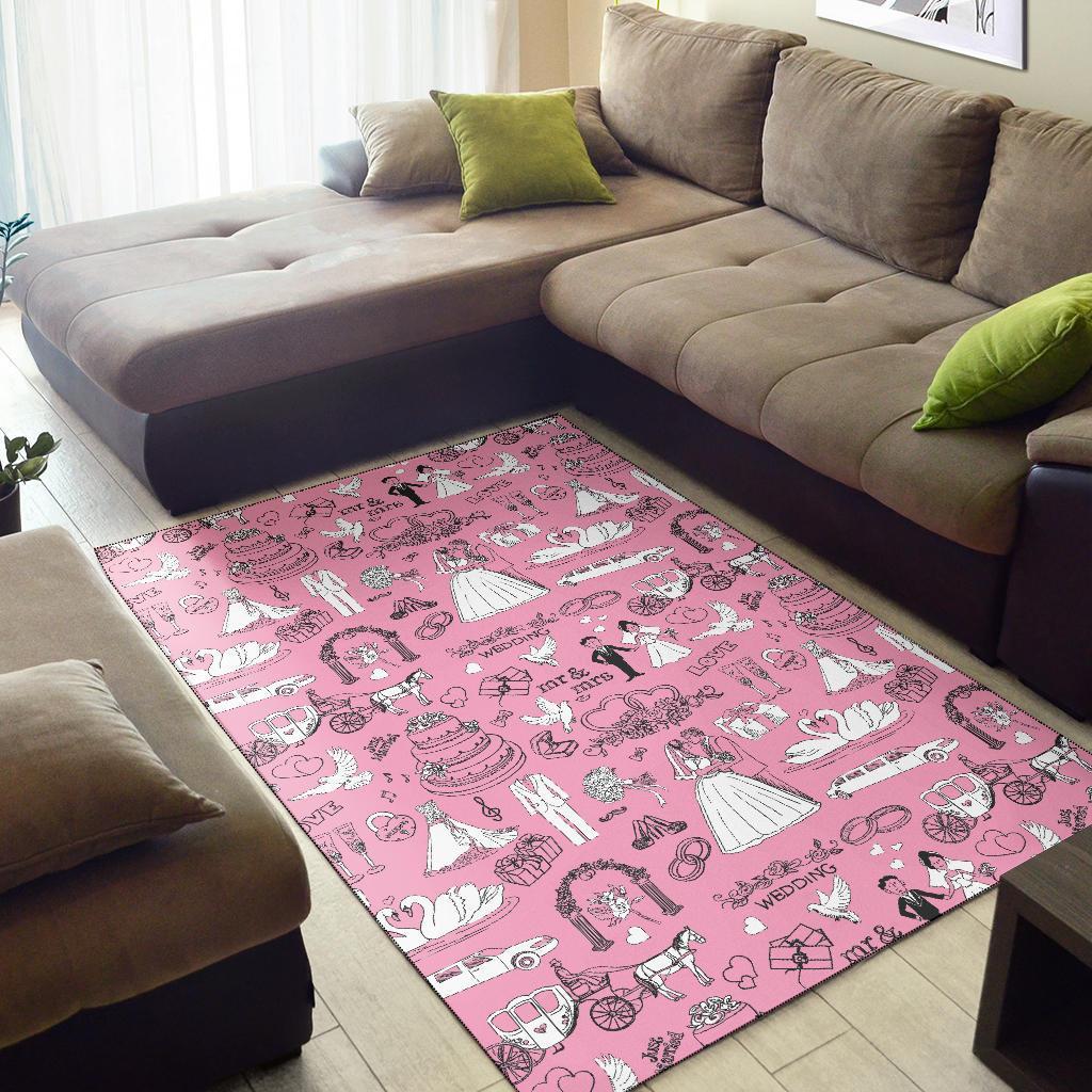 Wedding Pink Pattern Print Floor Mat-grizzshop