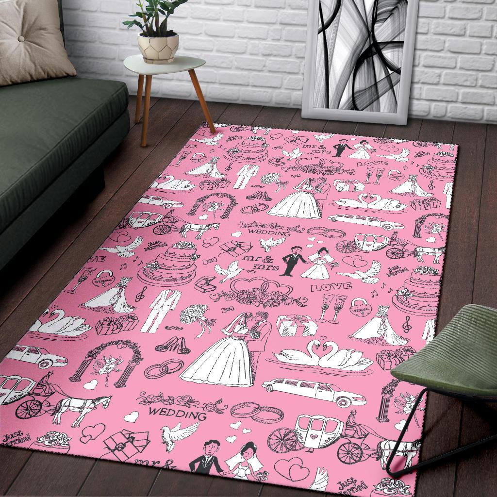 Wedding Pink Pattern Print Floor Mat-grizzshop