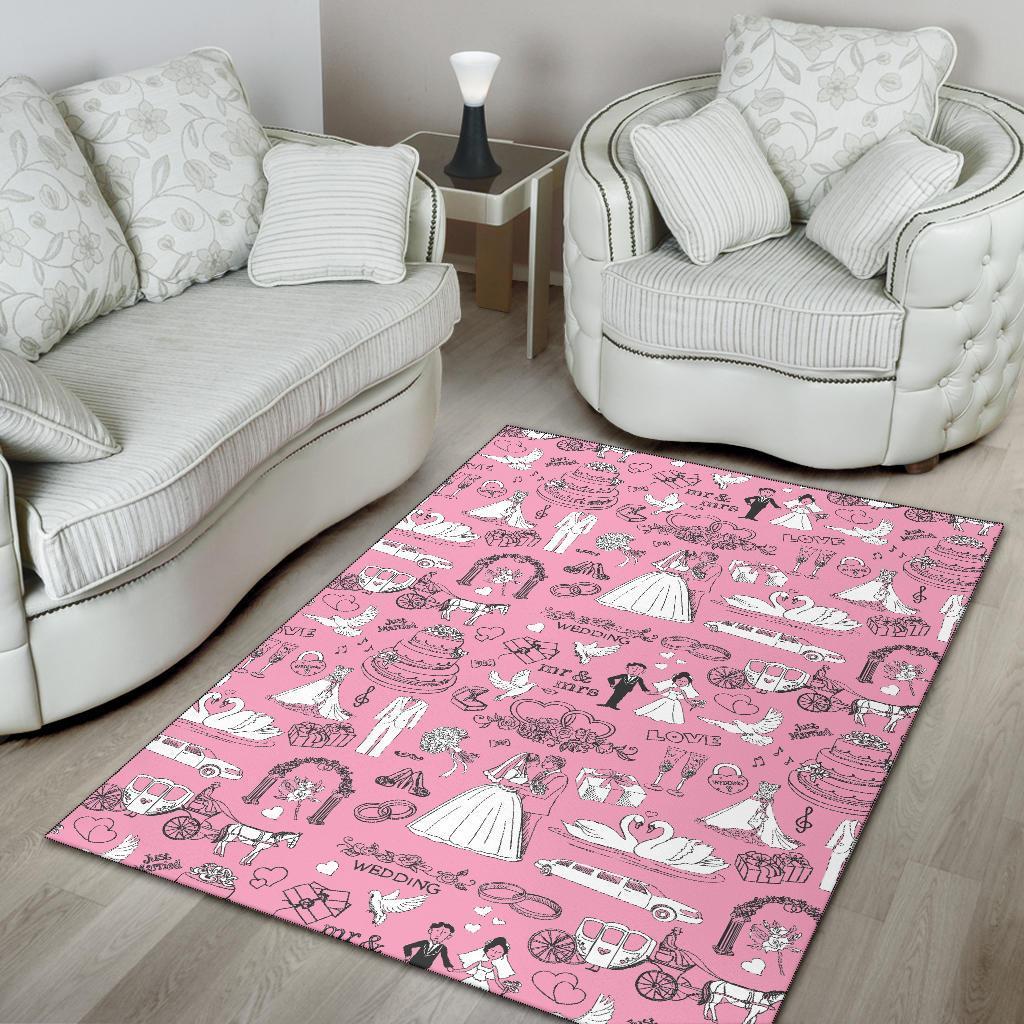 Wedding Pink Pattern Print Floor Mat-grizzshop