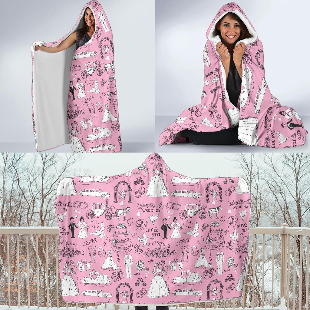 Wedding Pink Pattern Print Hooded Blanket-grizzshop