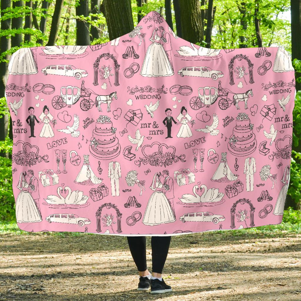 Wedding Pink Pattern Print Hooded Blanket-grizzshop